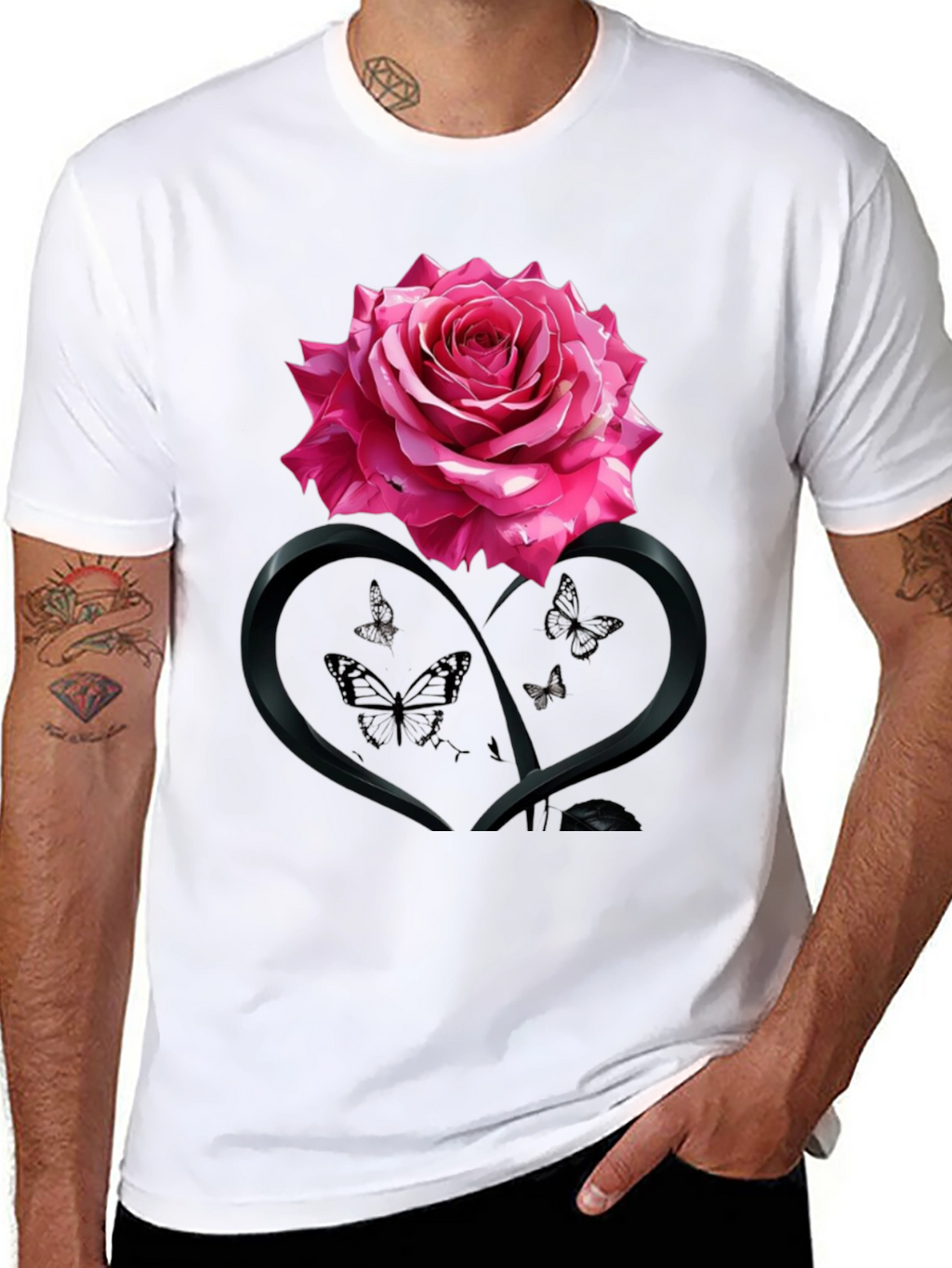 Rose Heart Butterfly Graphic Tee