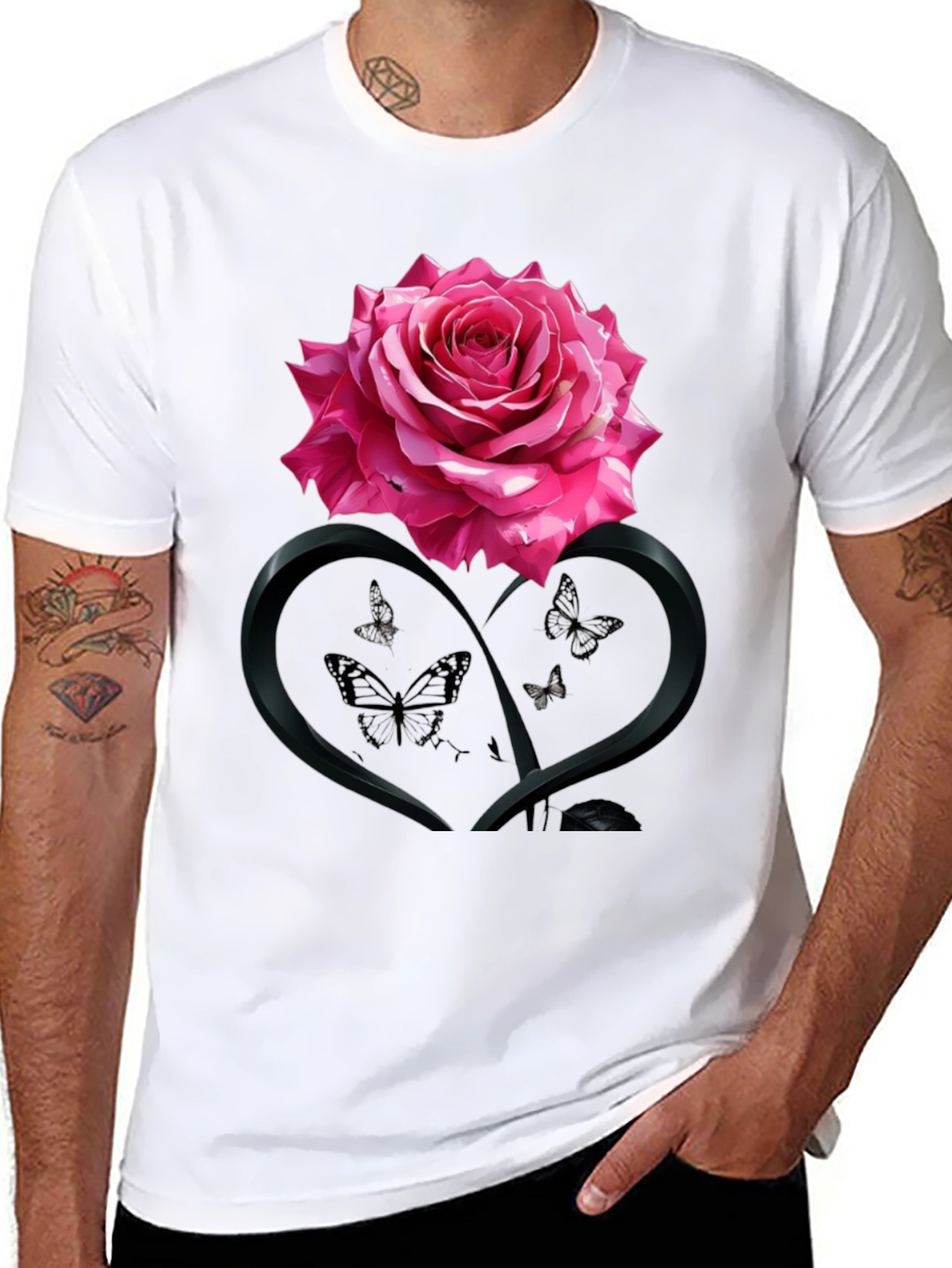 Rose Heart Butterfly Graphic Tee