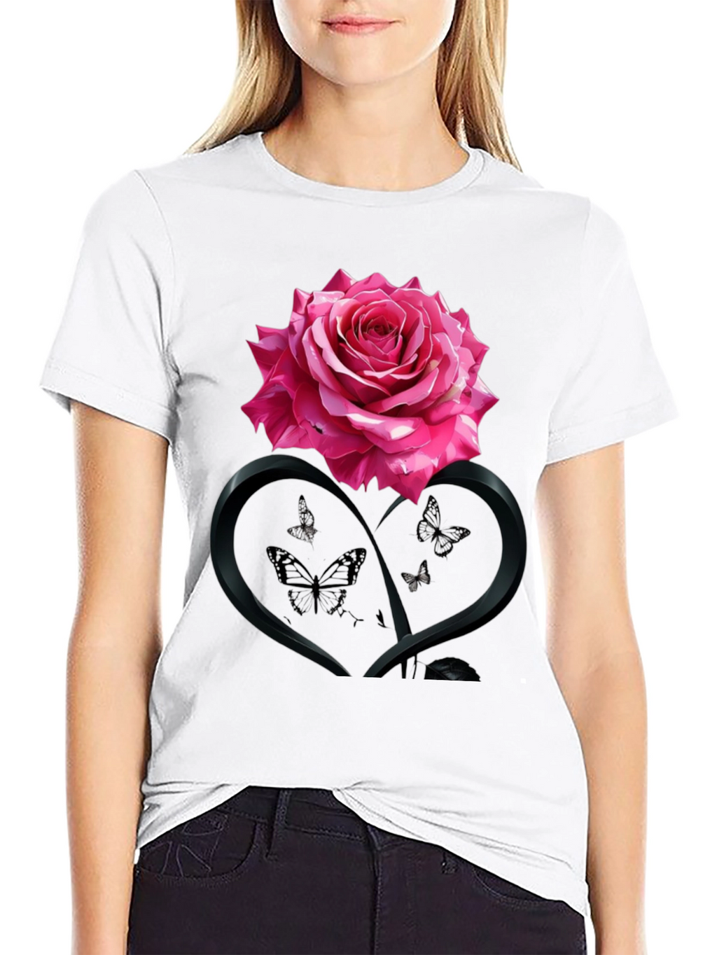 Rose Heart Butterfly Graphic Tee