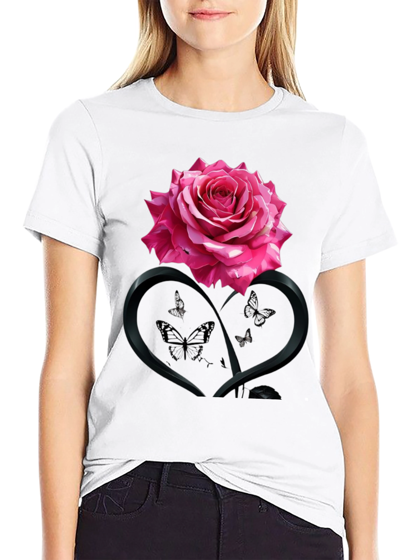 Rose Heart Butterfly Graphic Tee