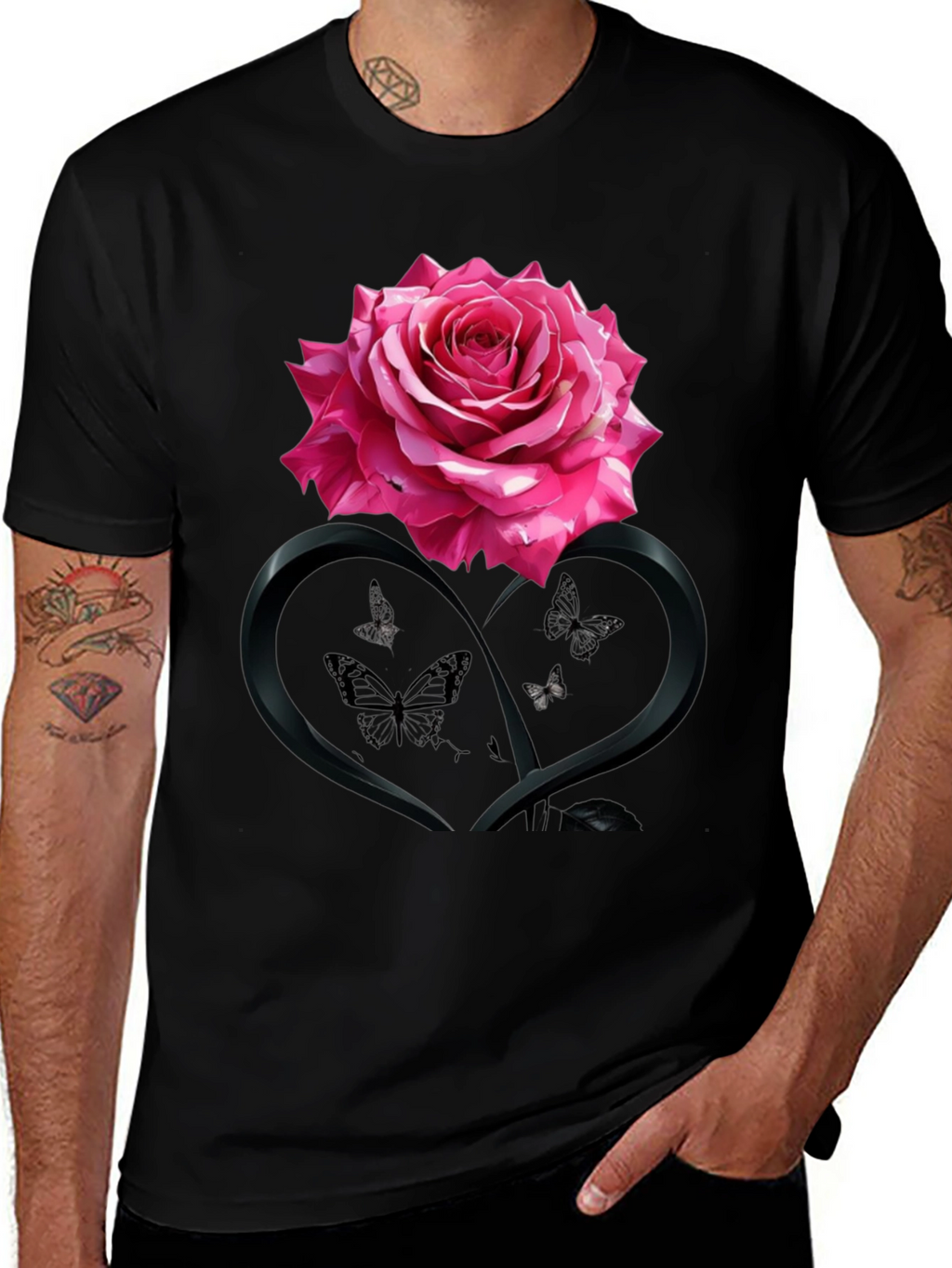Rose Heart Butterfly Graphic Tee