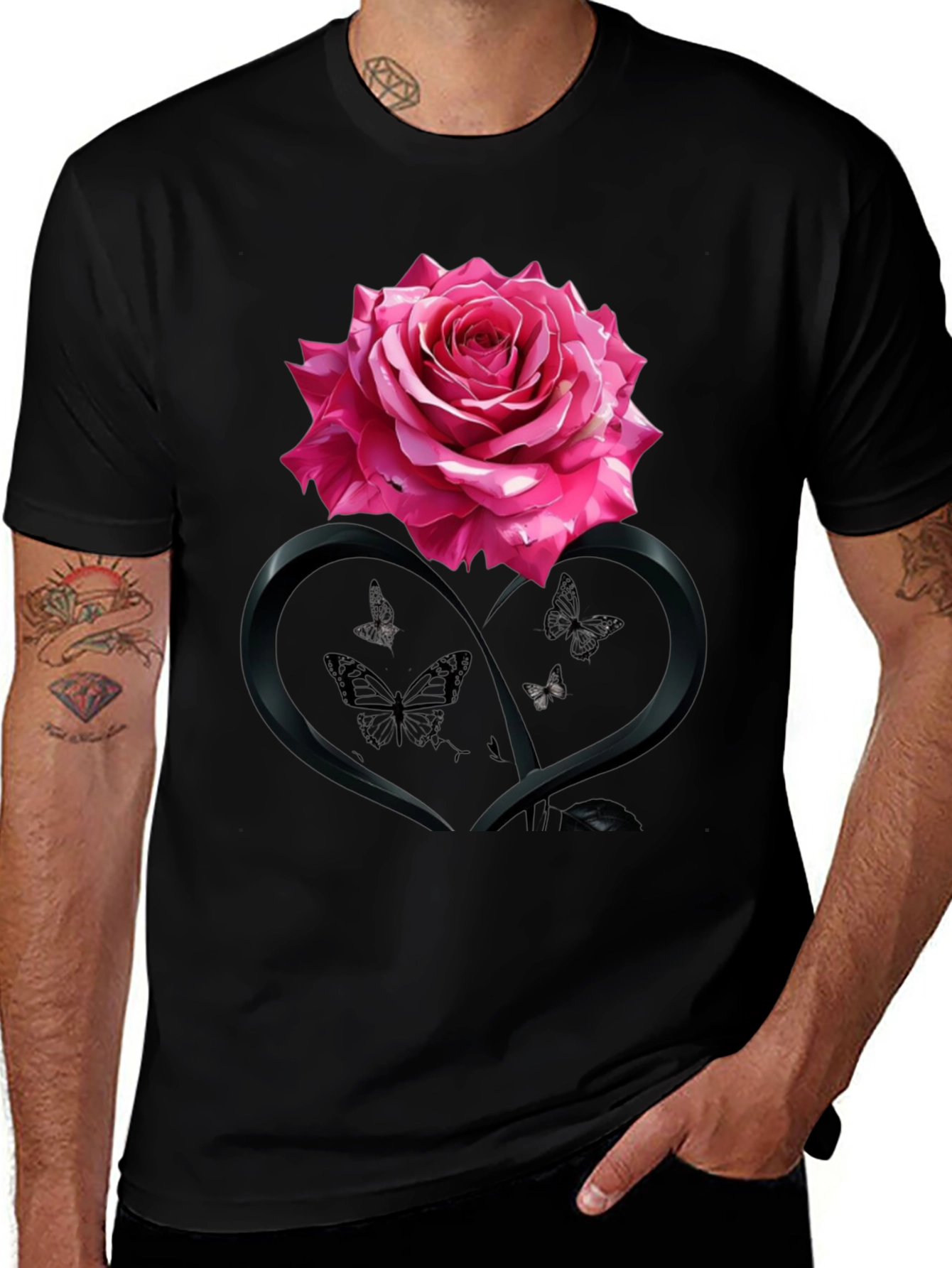 Rose Heart Butterfly Graphic Tee
