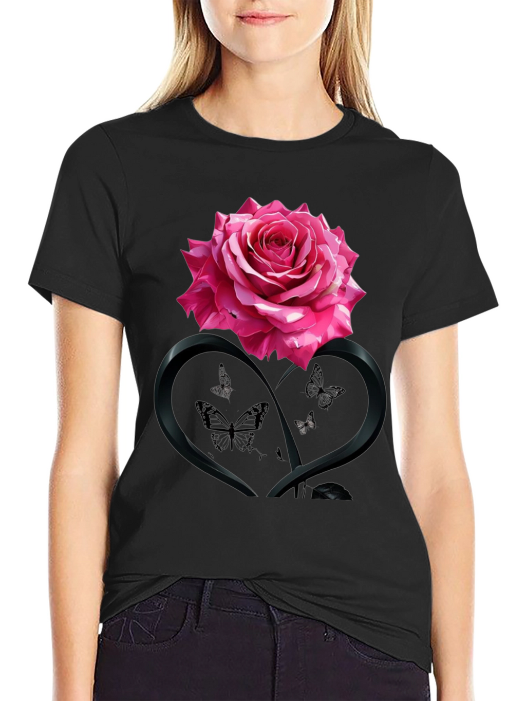 Rose Heart Butterfly Graphic Tee
