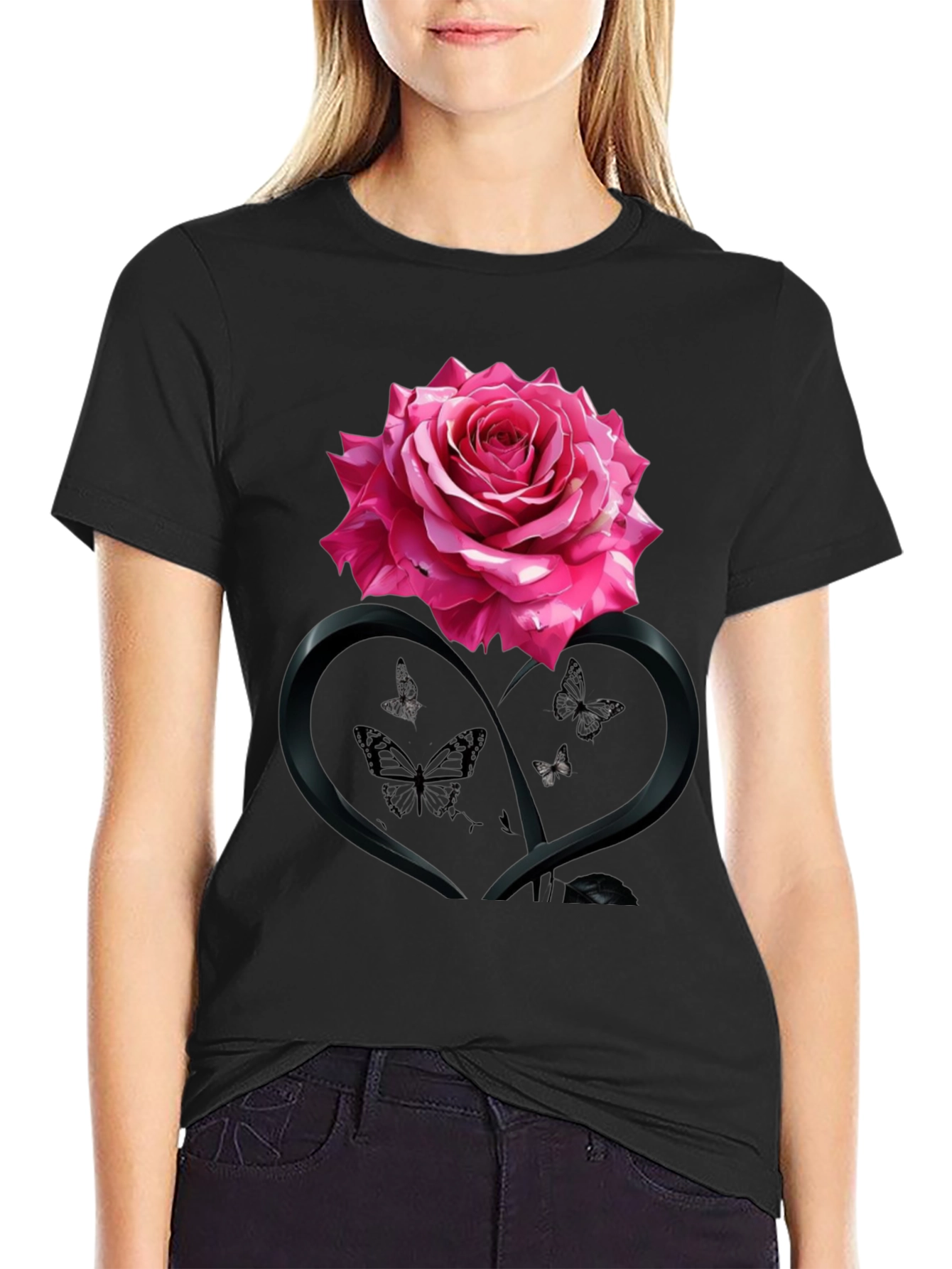Rose Heart Butterfly Graphic Tee