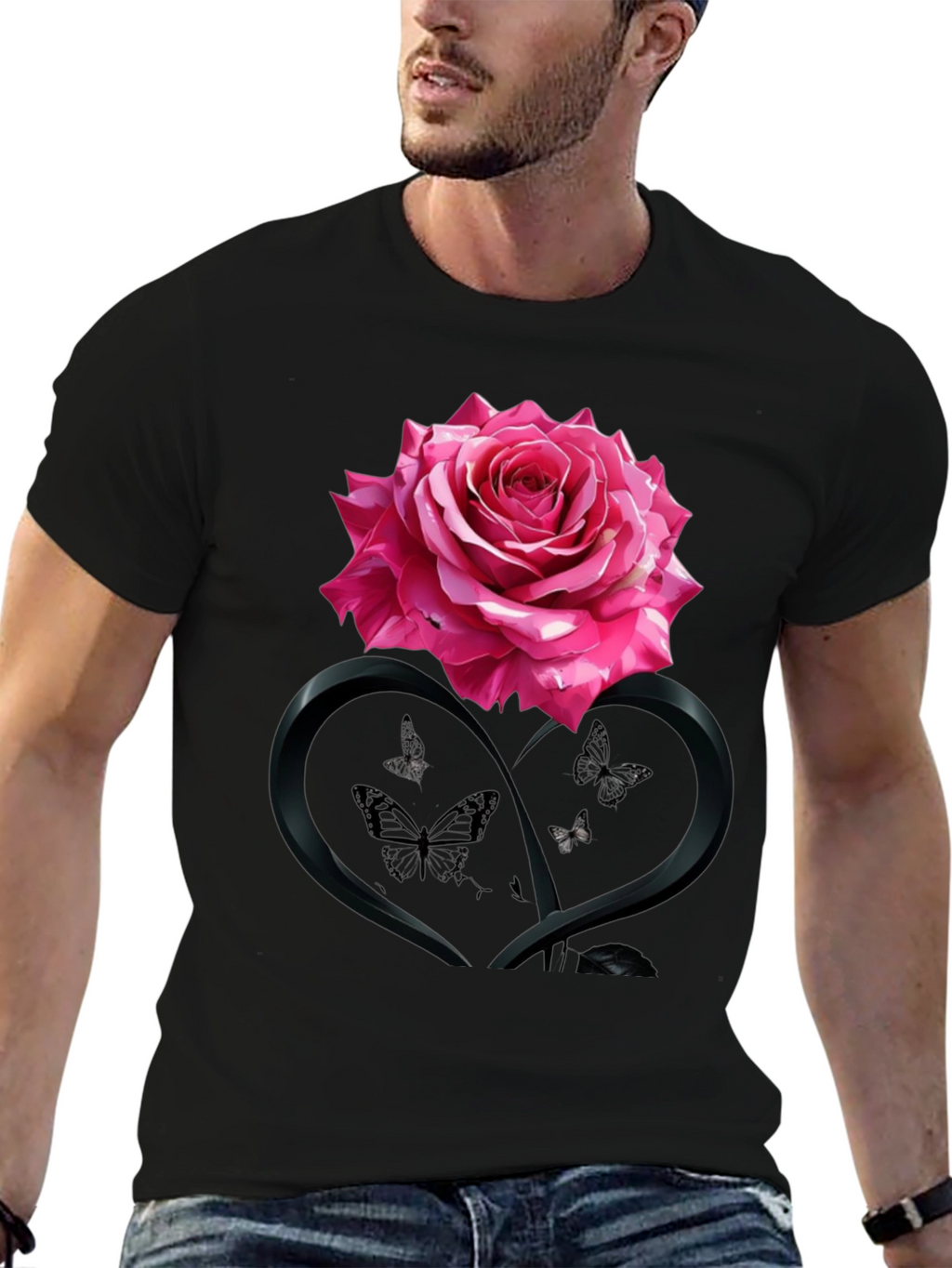Rose Heart Butterfly Graphic Tee