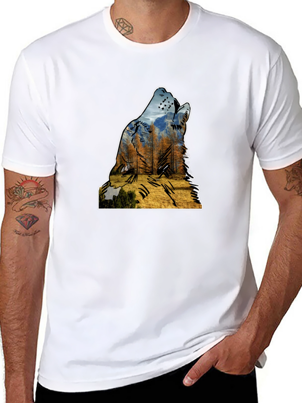 Wolf Silhouette Nature Graphic Mens Black T-Shirt