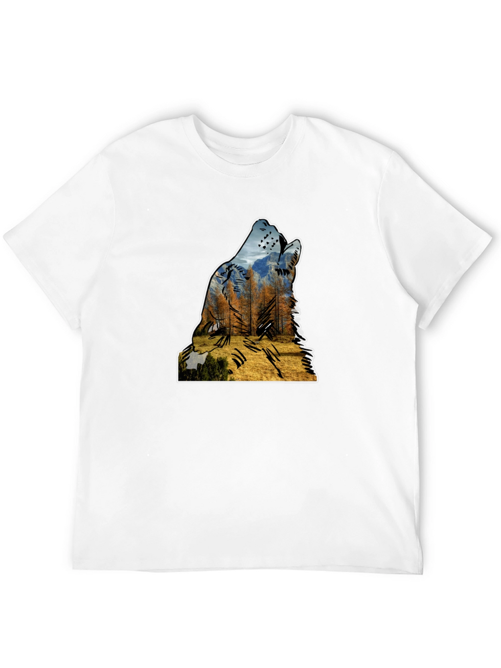 Wolf Silhouette Nature Graphic Mens Black T-Shirt