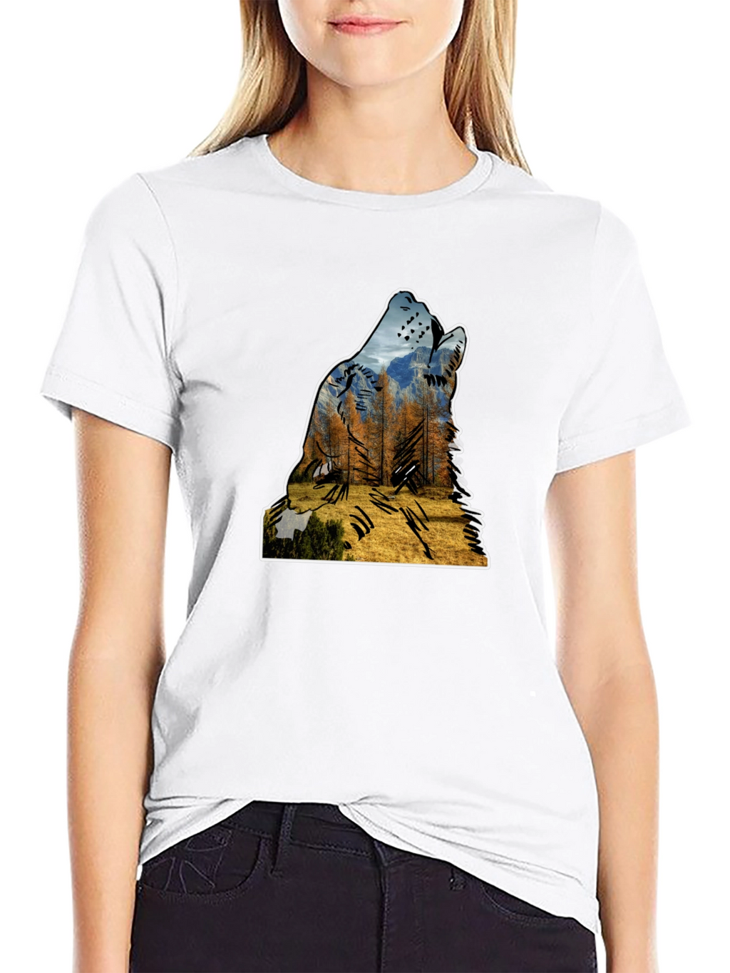 Wolf Silhouette Nature Graphic Mens Black T-Shirt