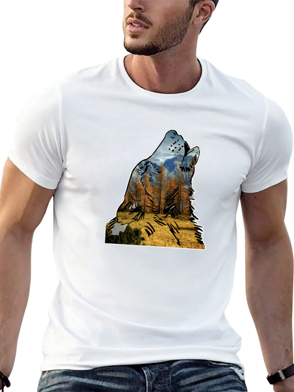 Wolf Silhouette Nature Graphic Mens Black T-Shirt