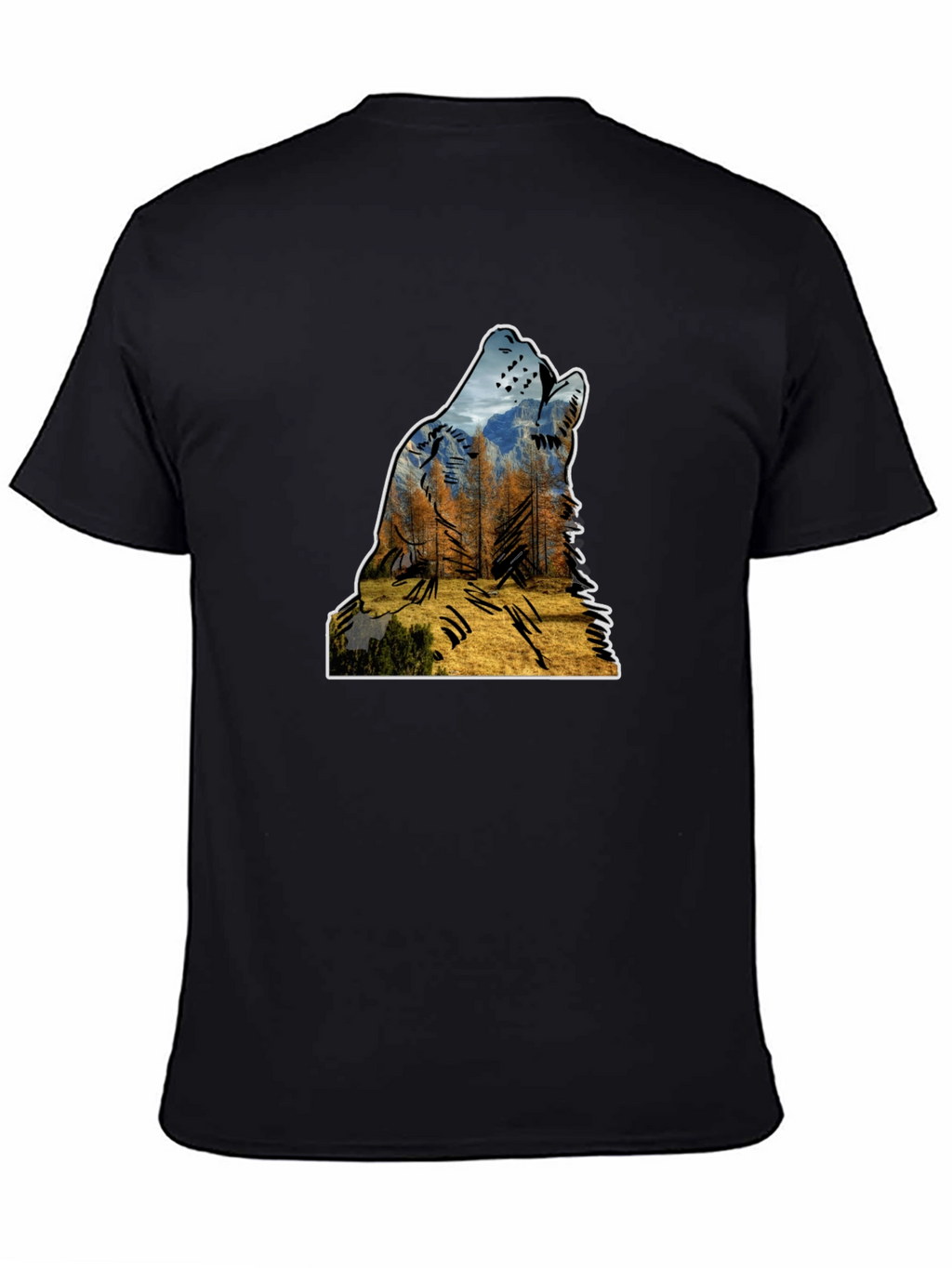 Wolf Silhouette Nature Graphic Mens Black T-Shirt