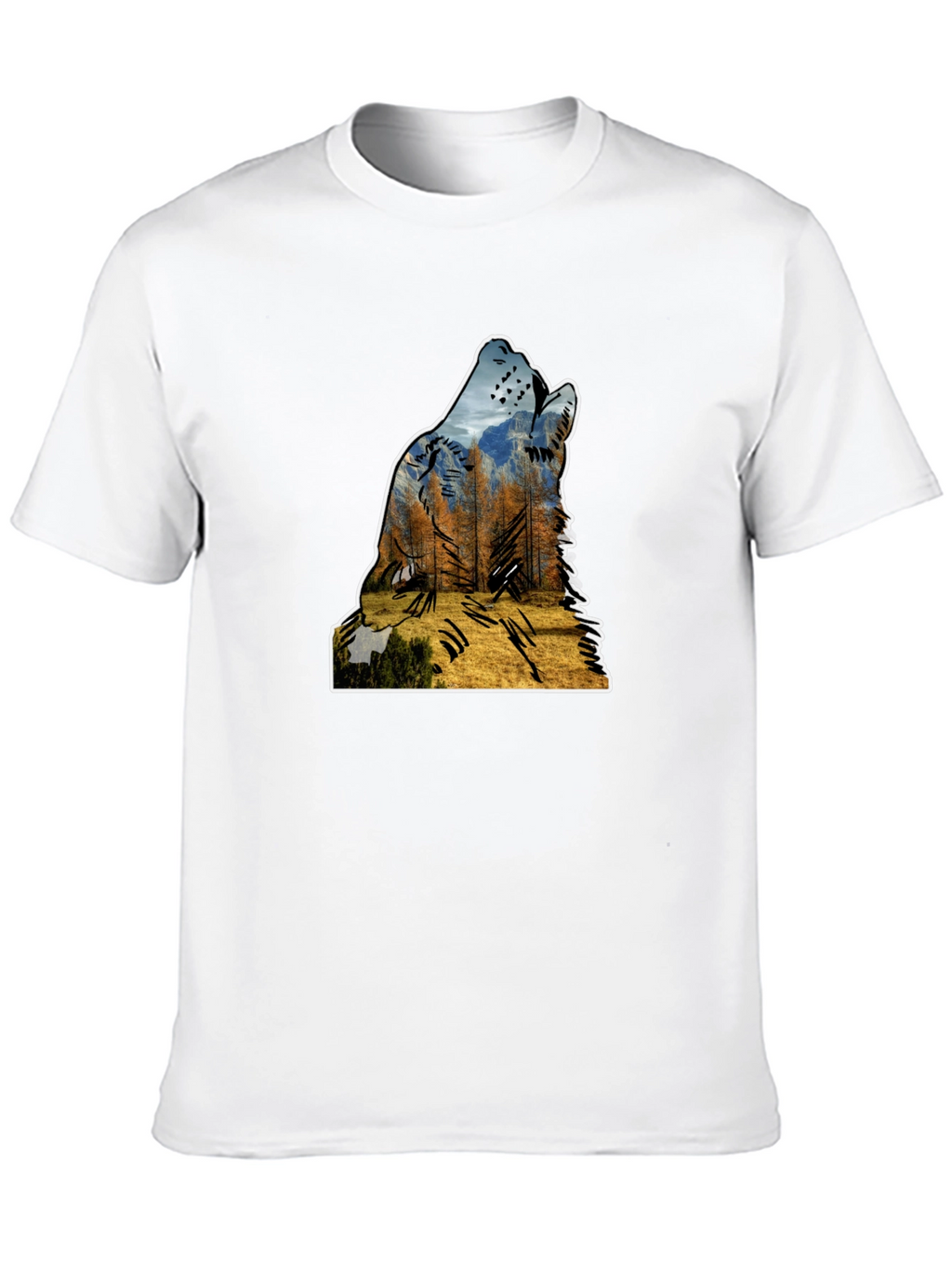 Wolf Silhouette Nature Graphic Mens Black T-Shirt