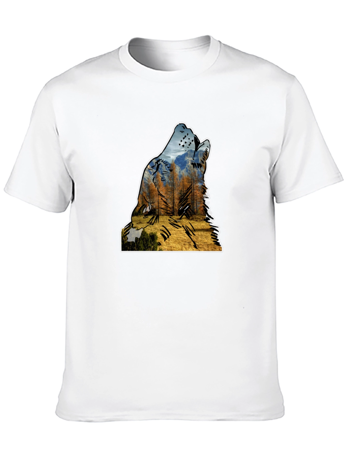 Wolf Silhouette Nature Graphic Mens Black T-Shirt