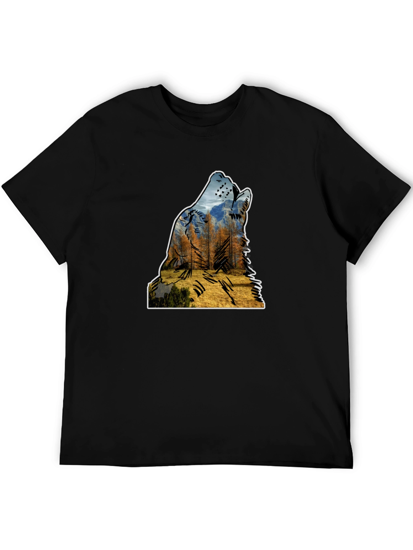 Wolf Silhouette Nature Graphic Mens Black T-Shirt