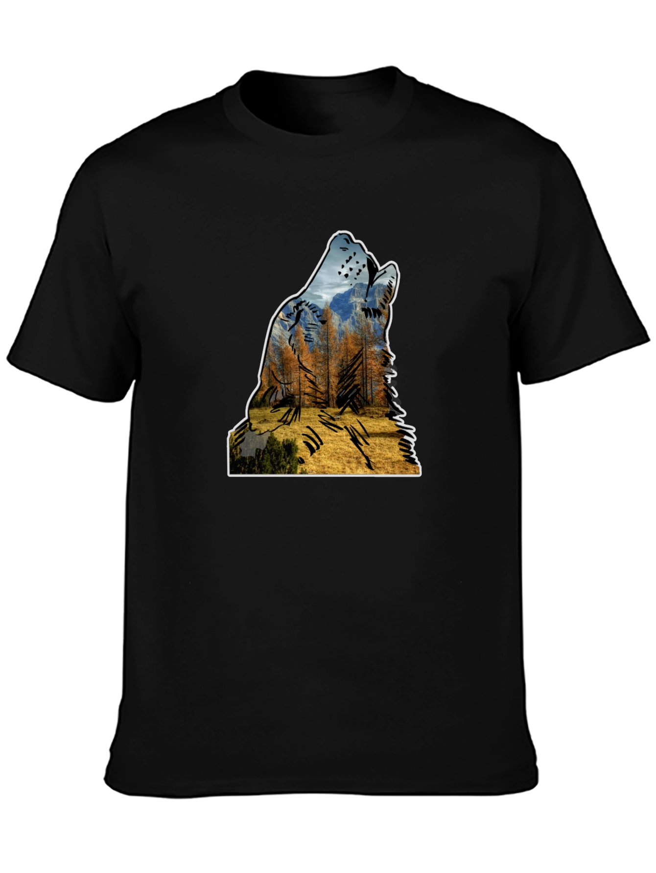 Wolf Silhouette Nature Graphic Mens Black T-Shirt