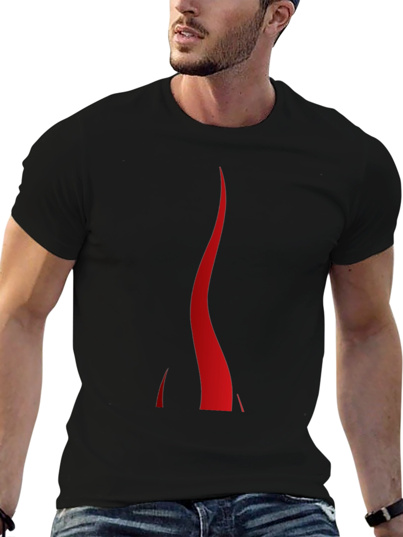 Mens Black T-Shirt with Abstract Red Flame Design