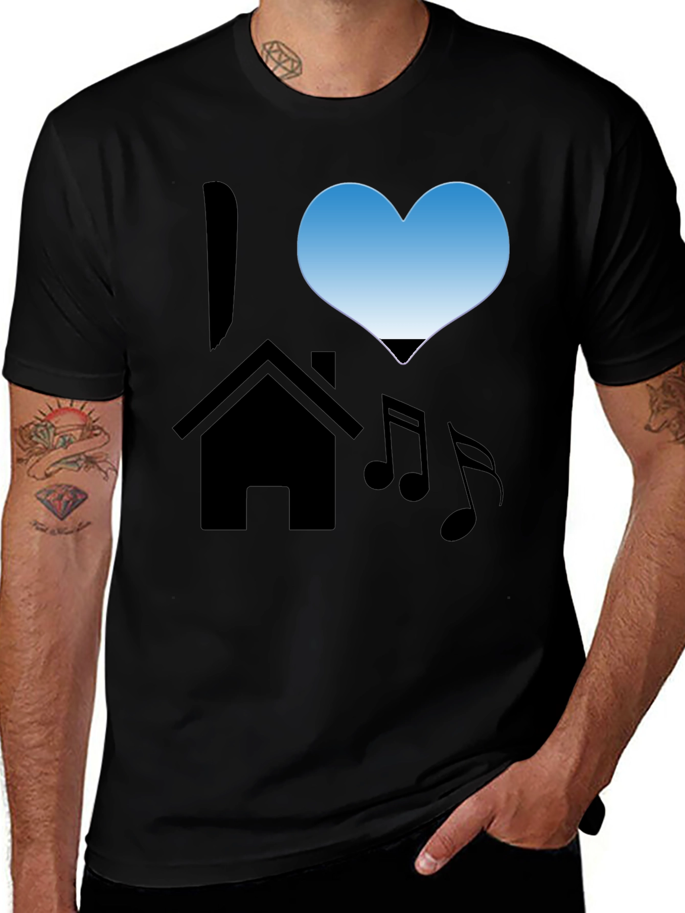 I Love House Music Black T-Shirt