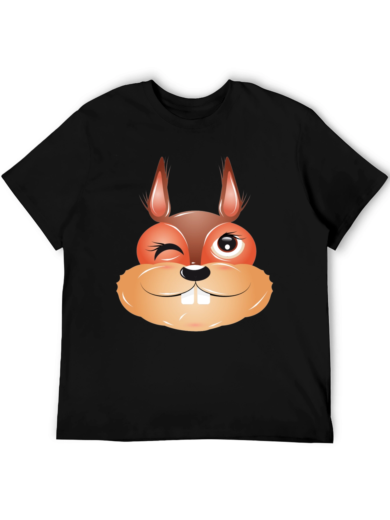Funny Squirrel Face Graphic Black T-Shirt