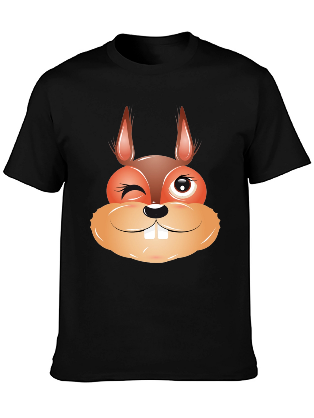 Funny Squirrel Face Graphic Black T-Shirt