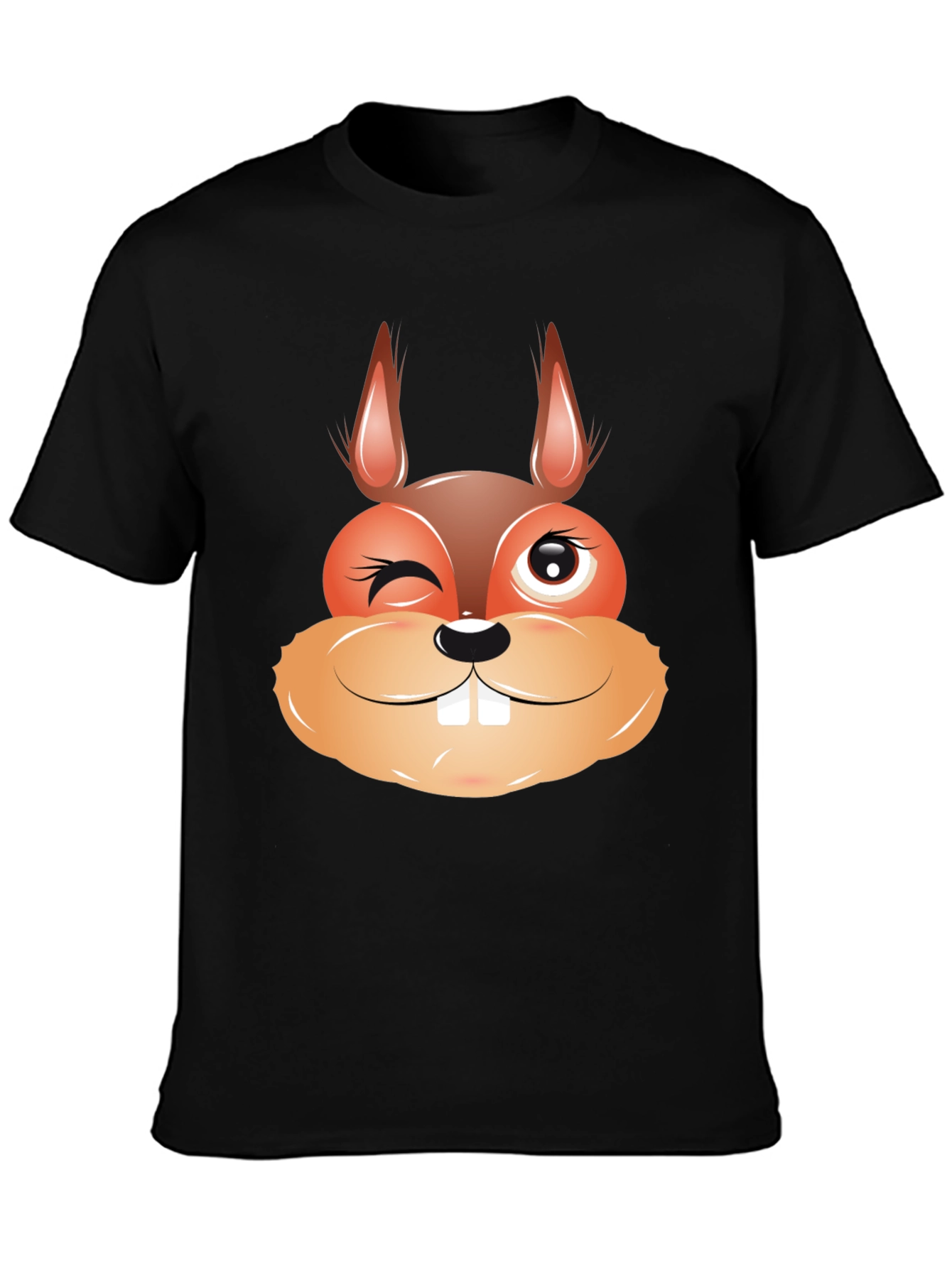 Funny Squirrel Face Graphic Black T-Shirt