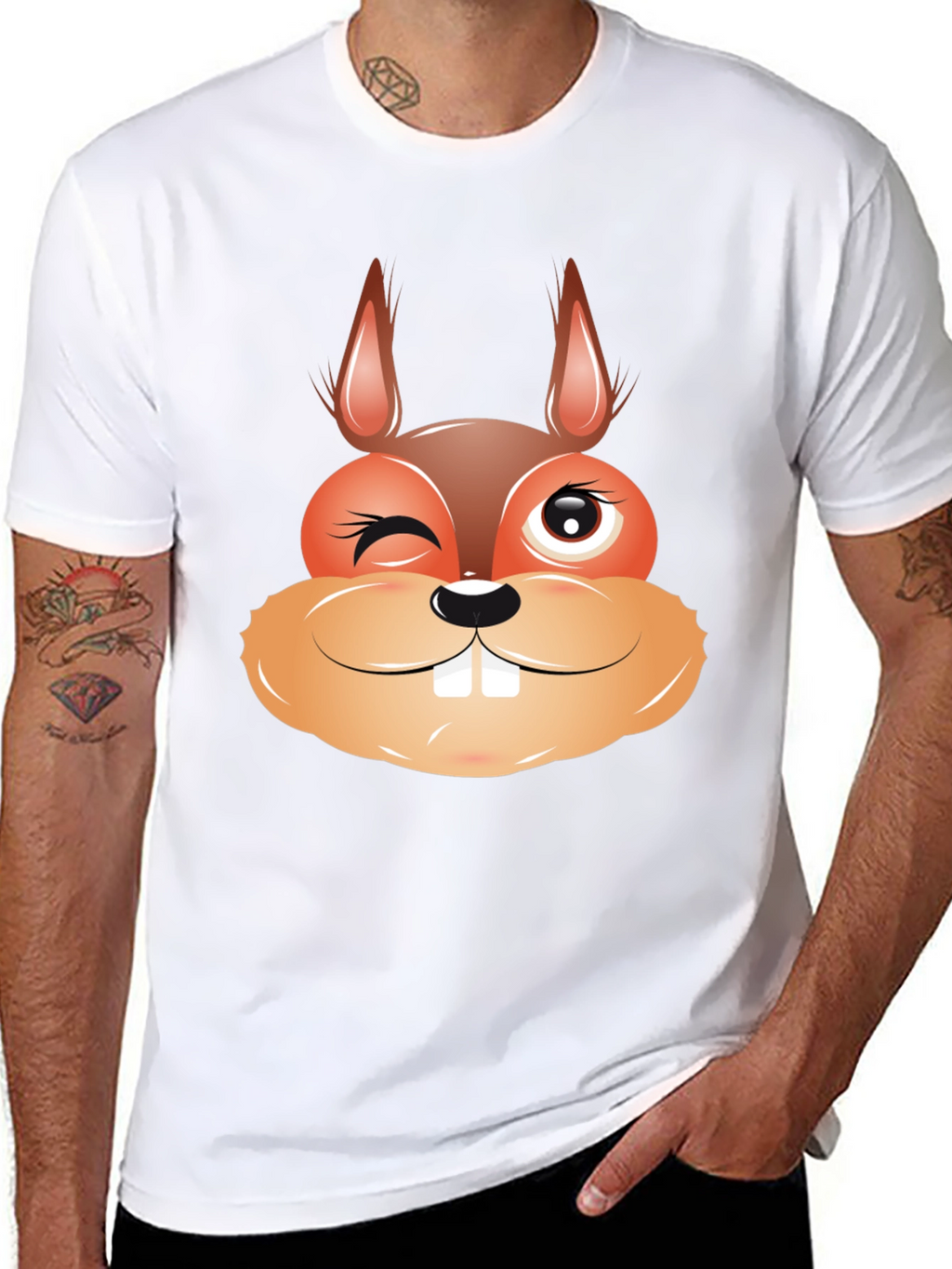 Funny Squirrel Face Graphic Black T-Shirt