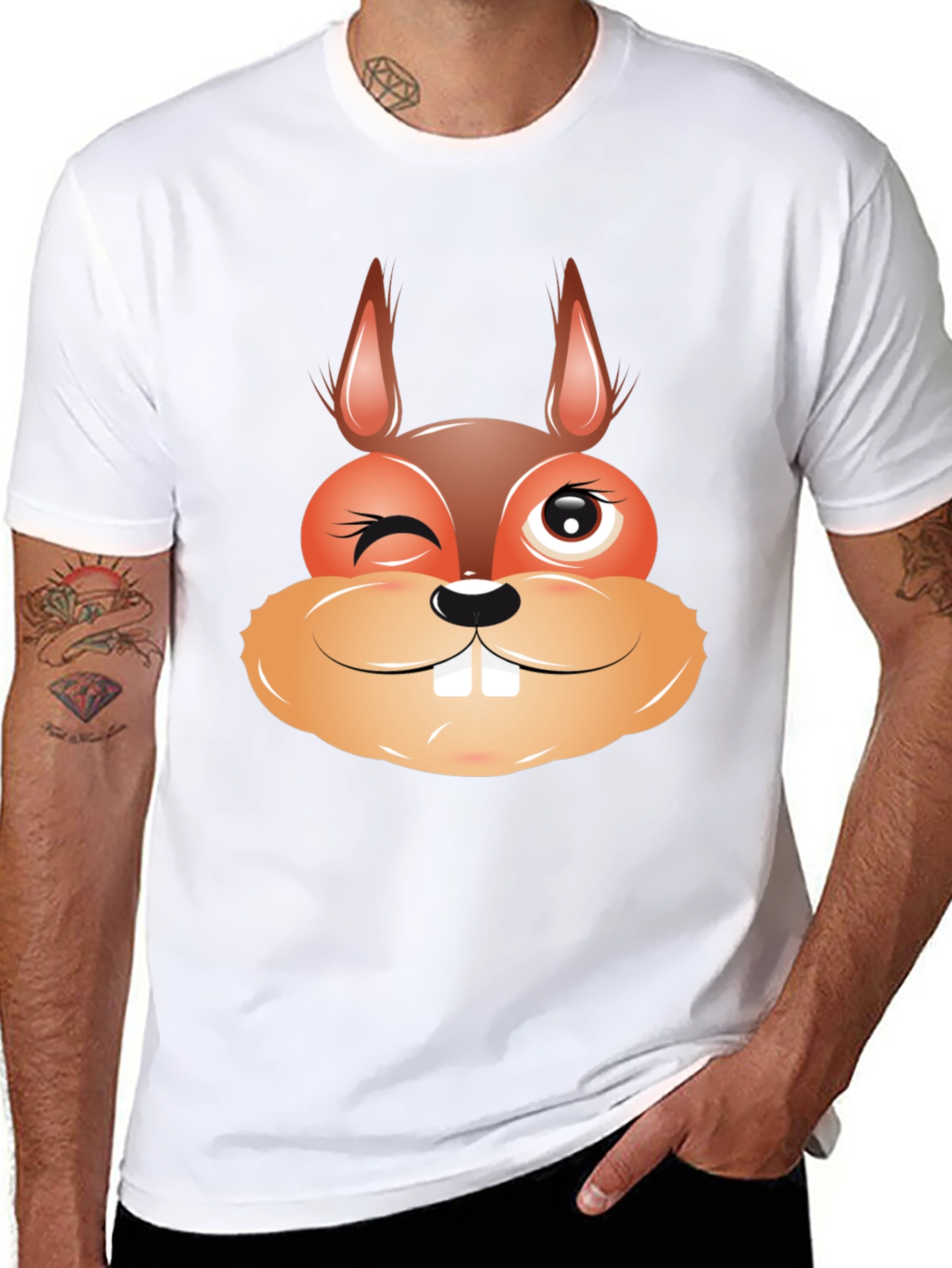 Funny Squirrel Face Graphic Black T-Shirt