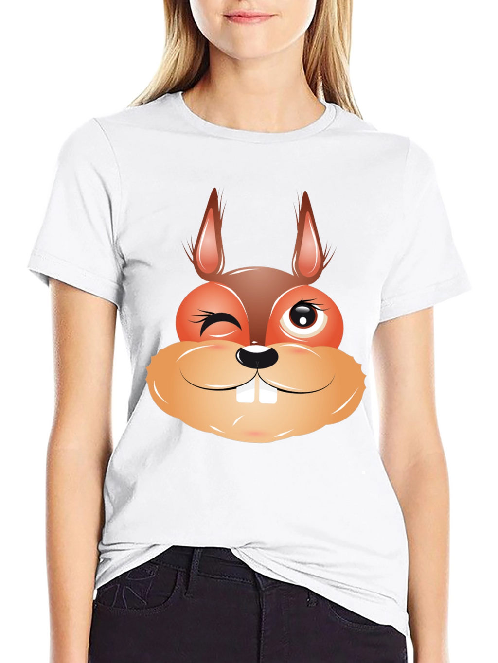 Funny Squirrel Face Graphic Black T-Shirt