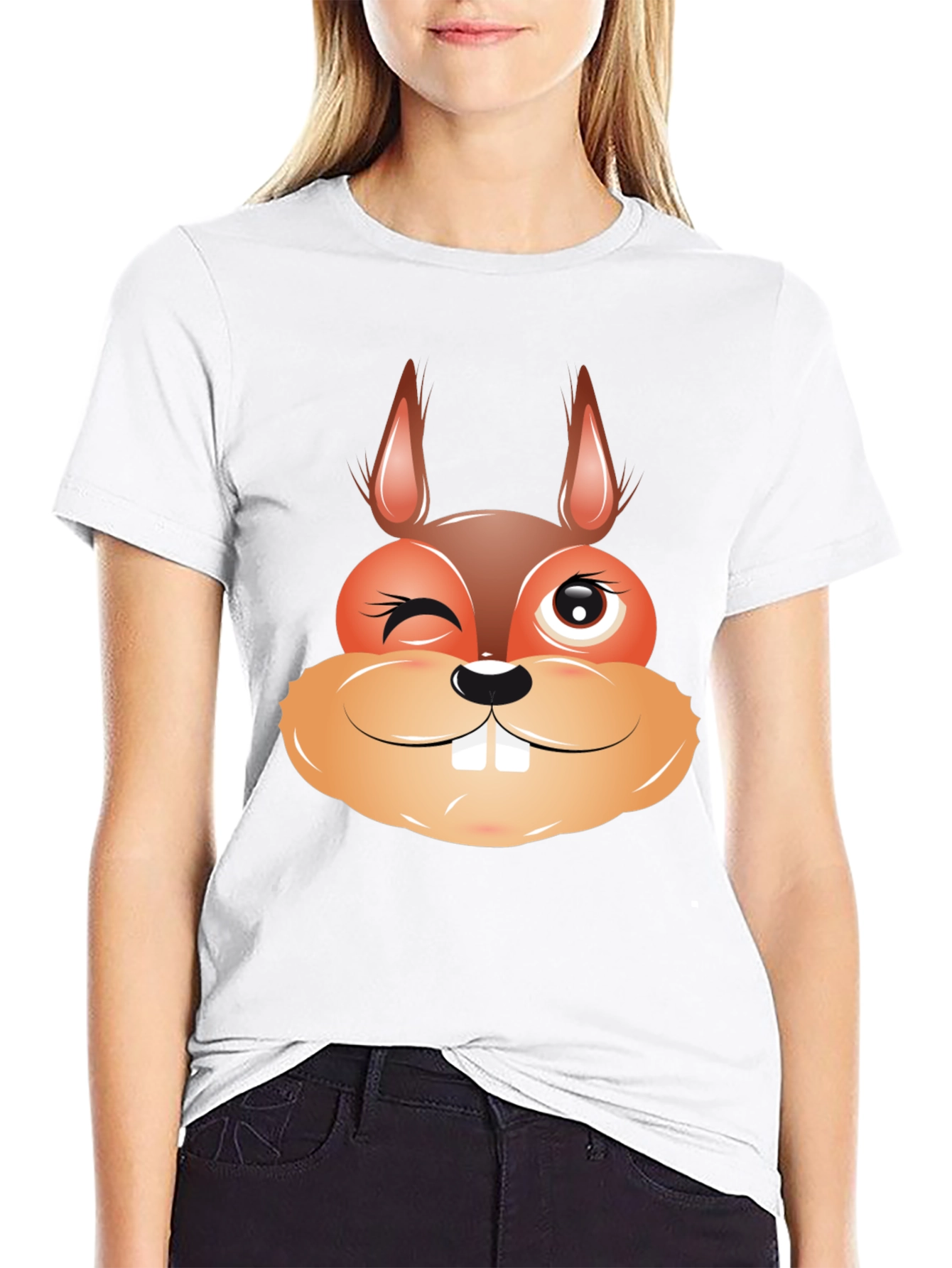 Funny Squirrel Face Graphic Black T-Shirt