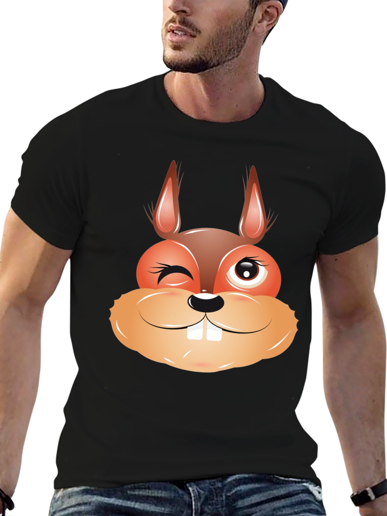 Funny Squirrel Face Graphic Black T-Shirt