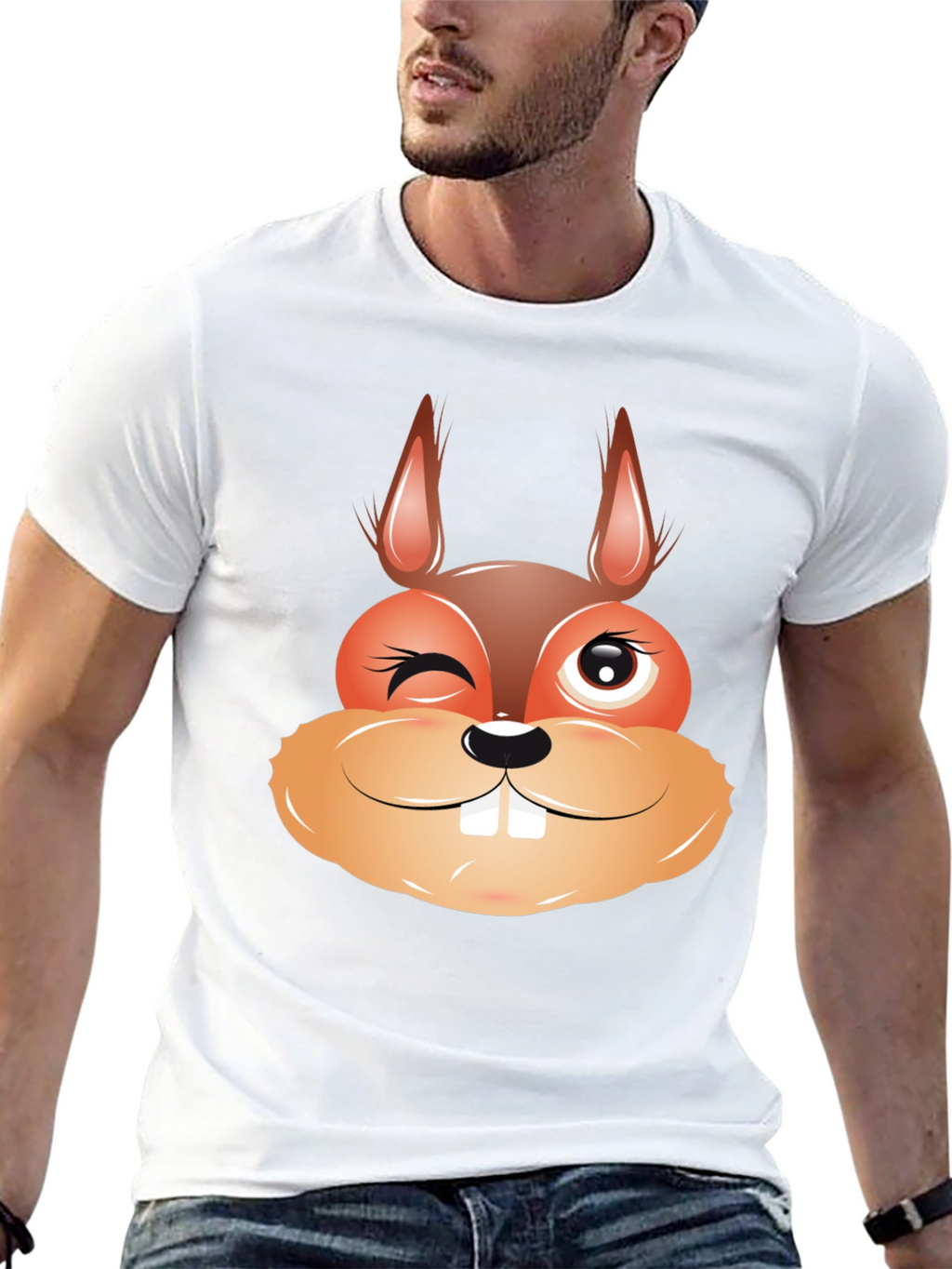 Funny Squirrel Face Graphic Black T-Shirt