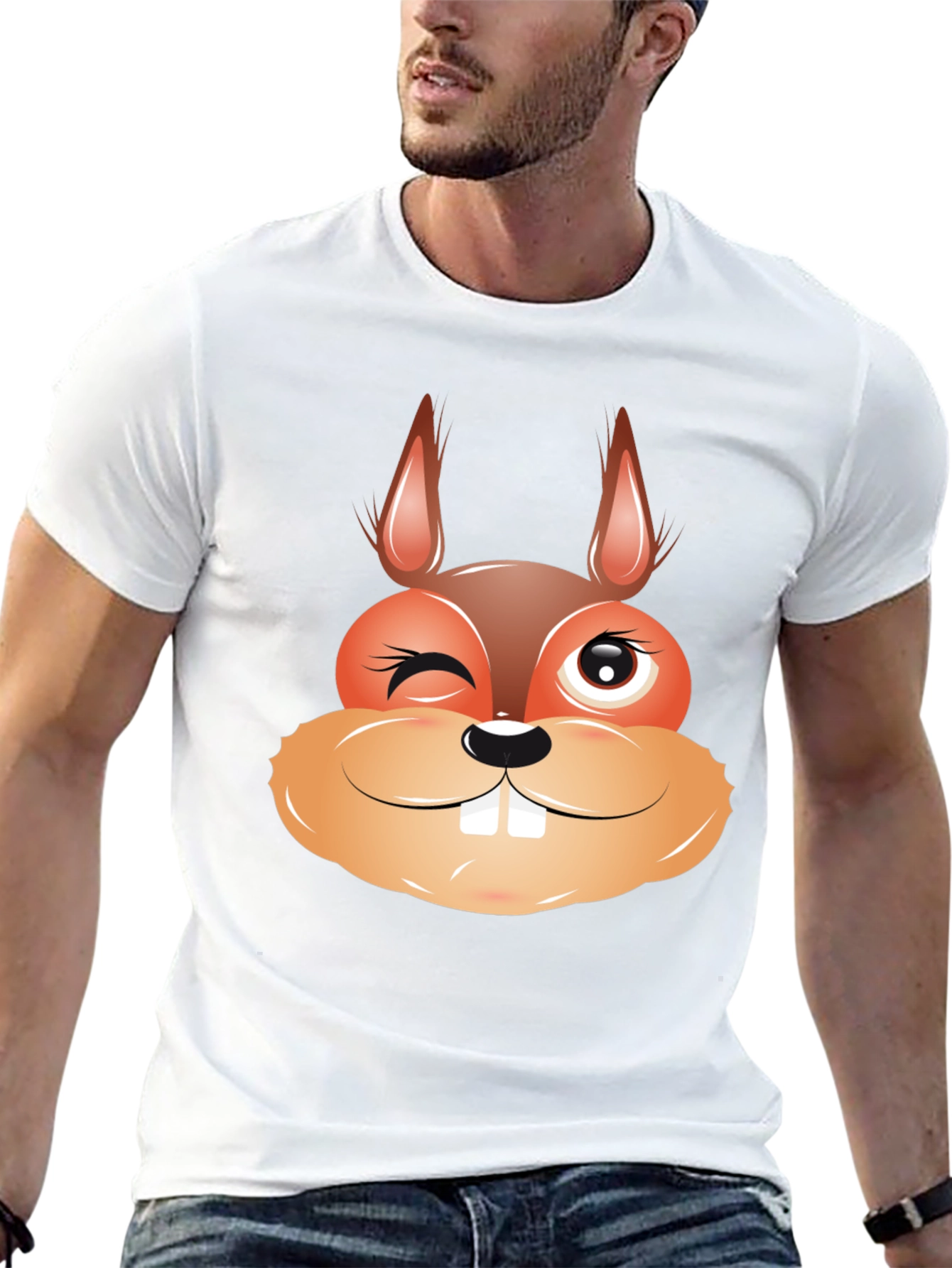 Funny Squirrel Face Graphic Black T-Shirt