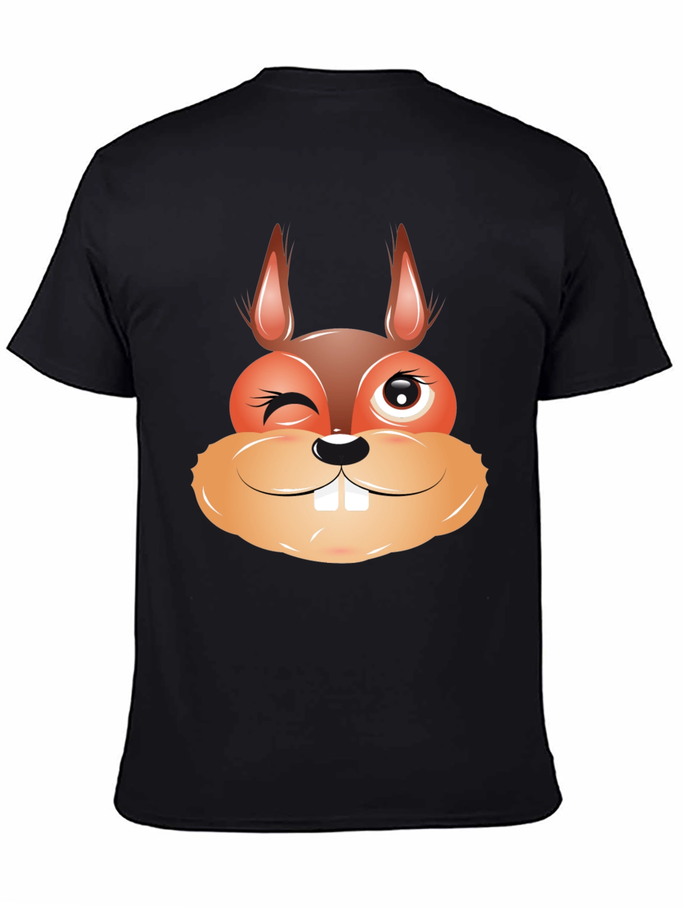 Funny Squirrel Face Graphic Black T-Shirt