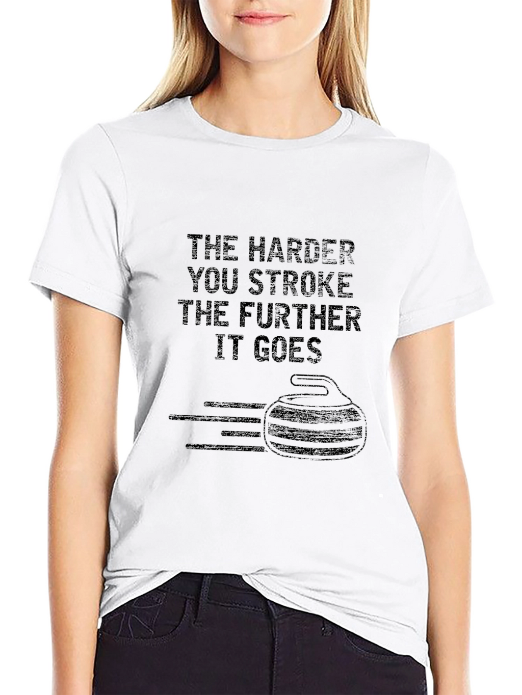 Funny Curling T-Shirt: The Harder You Stroke