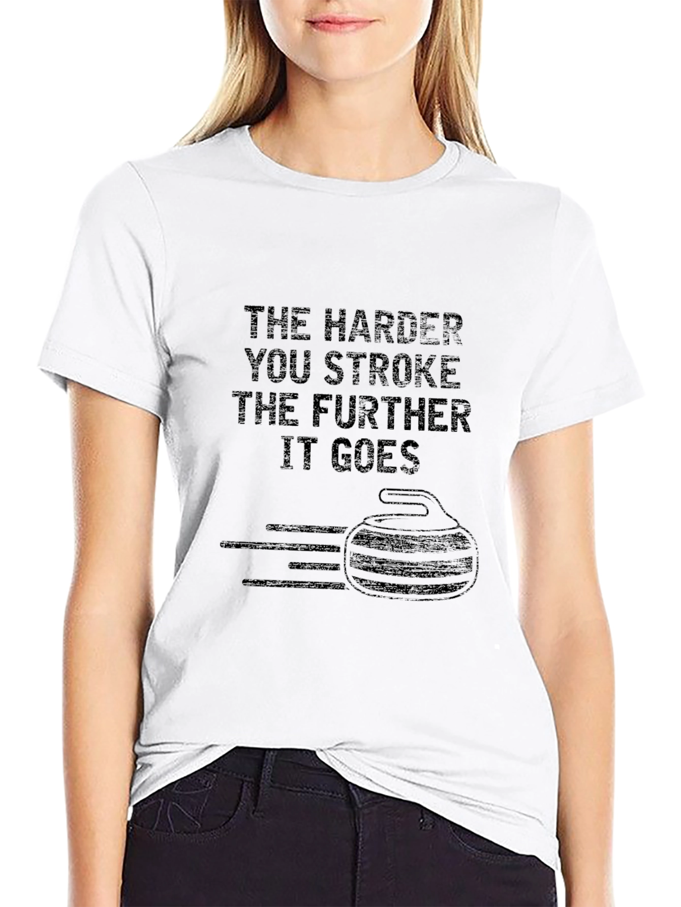 Funny Curling T-Shirt: The Harder You Stroke