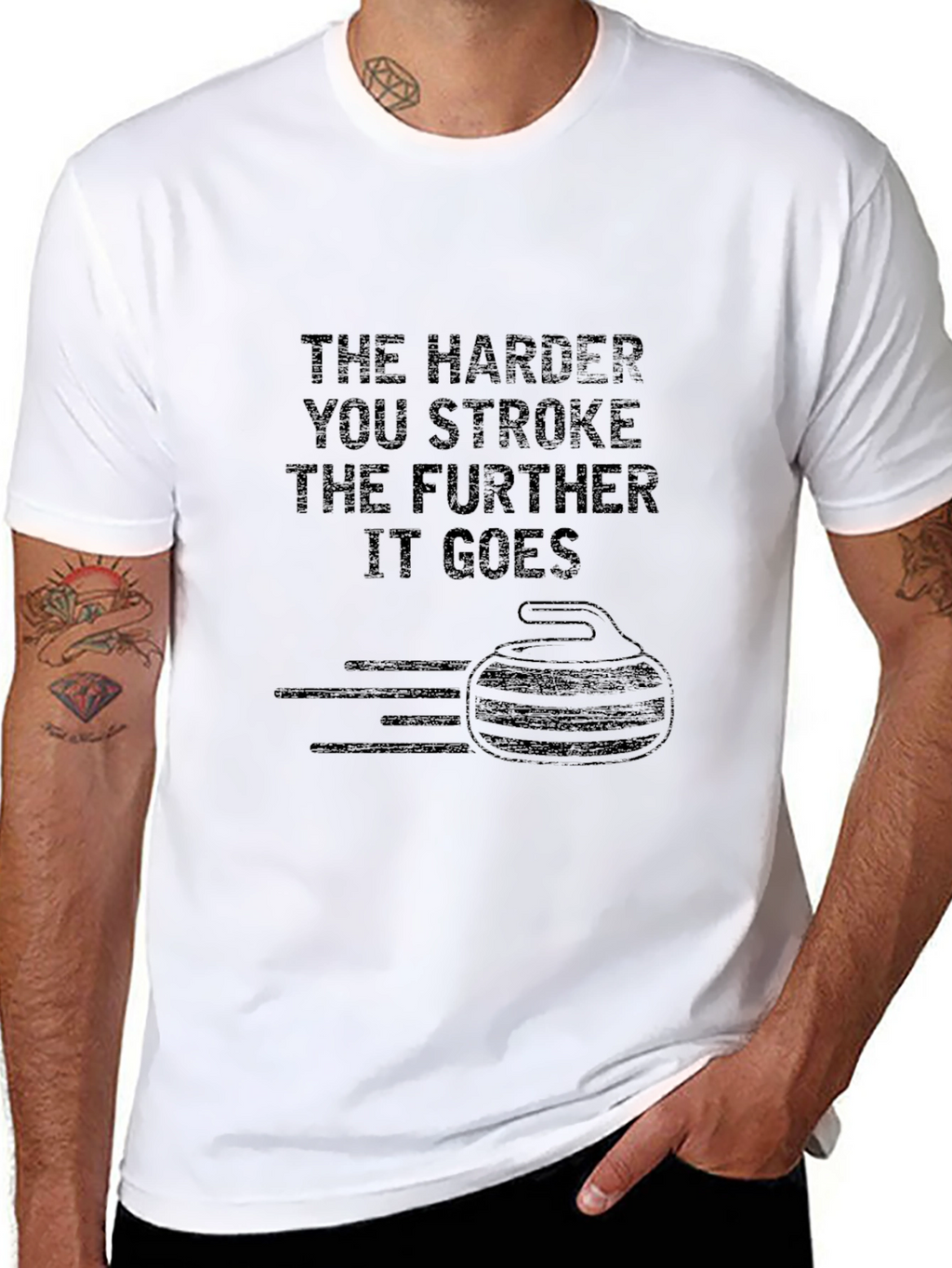Funny Curling T-Shirt: The Harder You Stroke