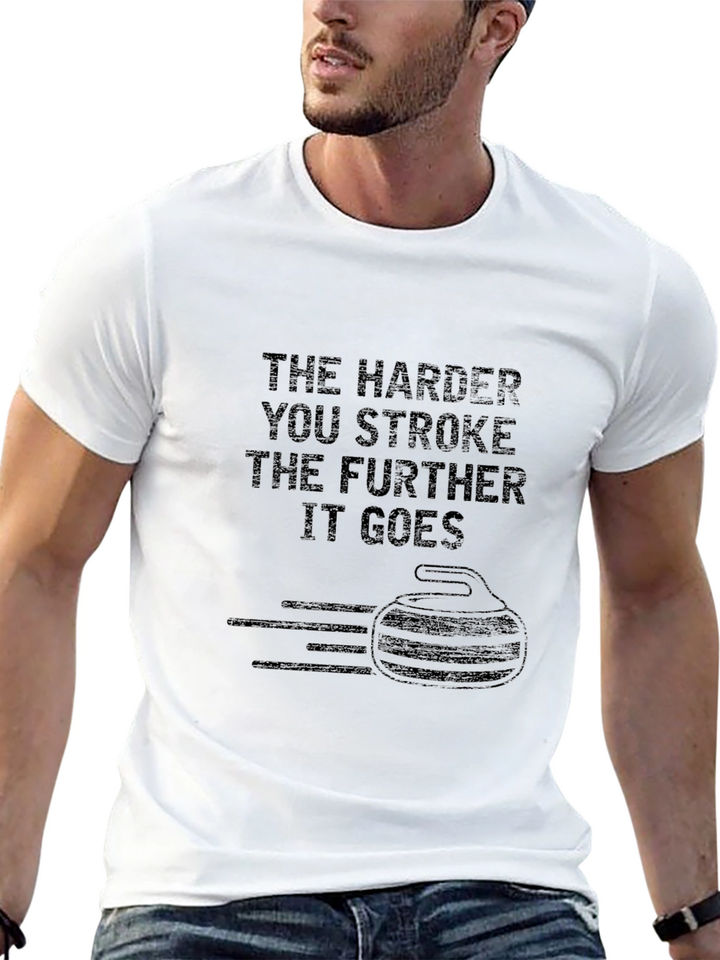 Funny Curling T-Shirt: The Harder You Stroke