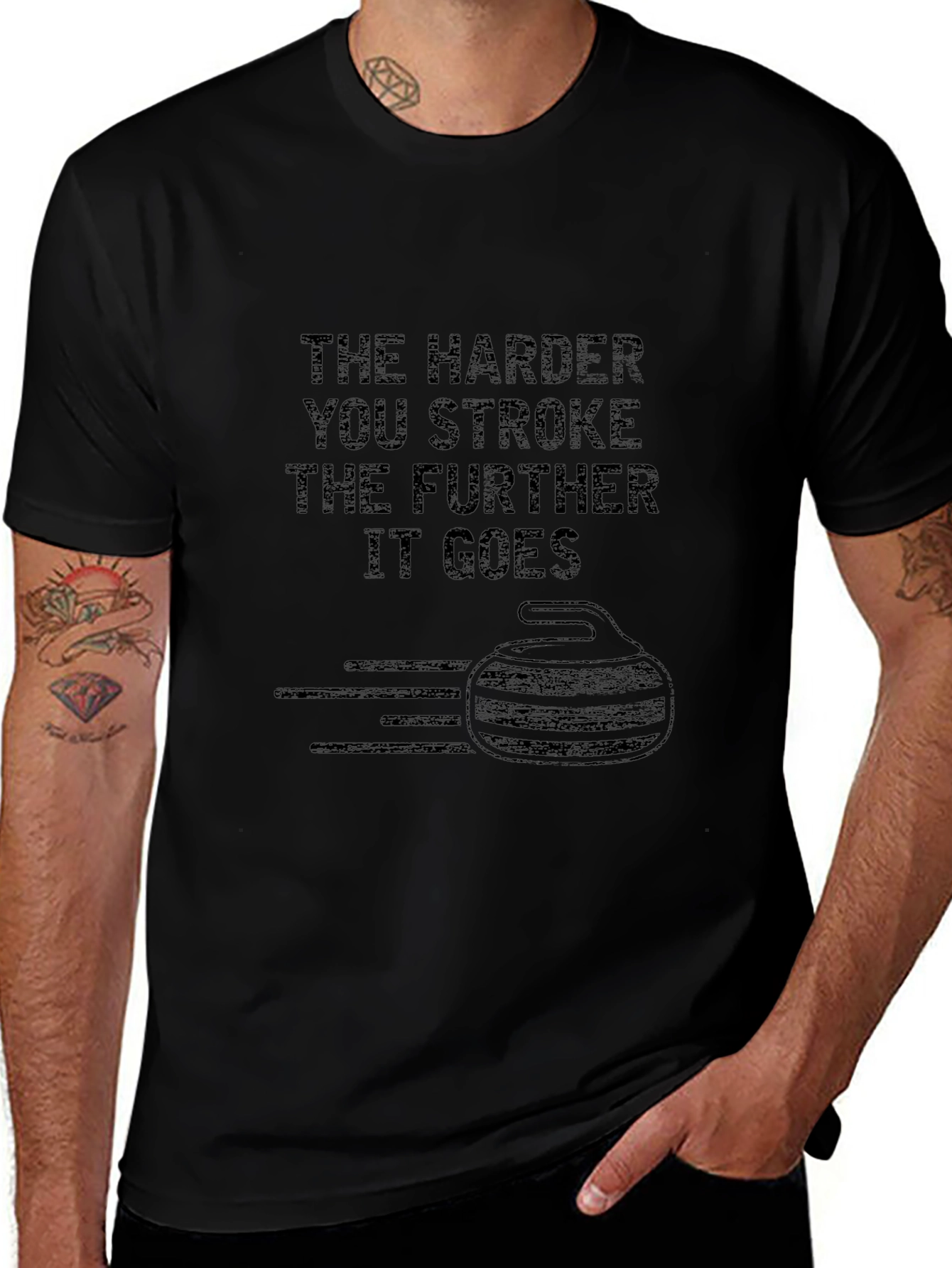 Funny Curling T-Shirt: The Harder You Stroke