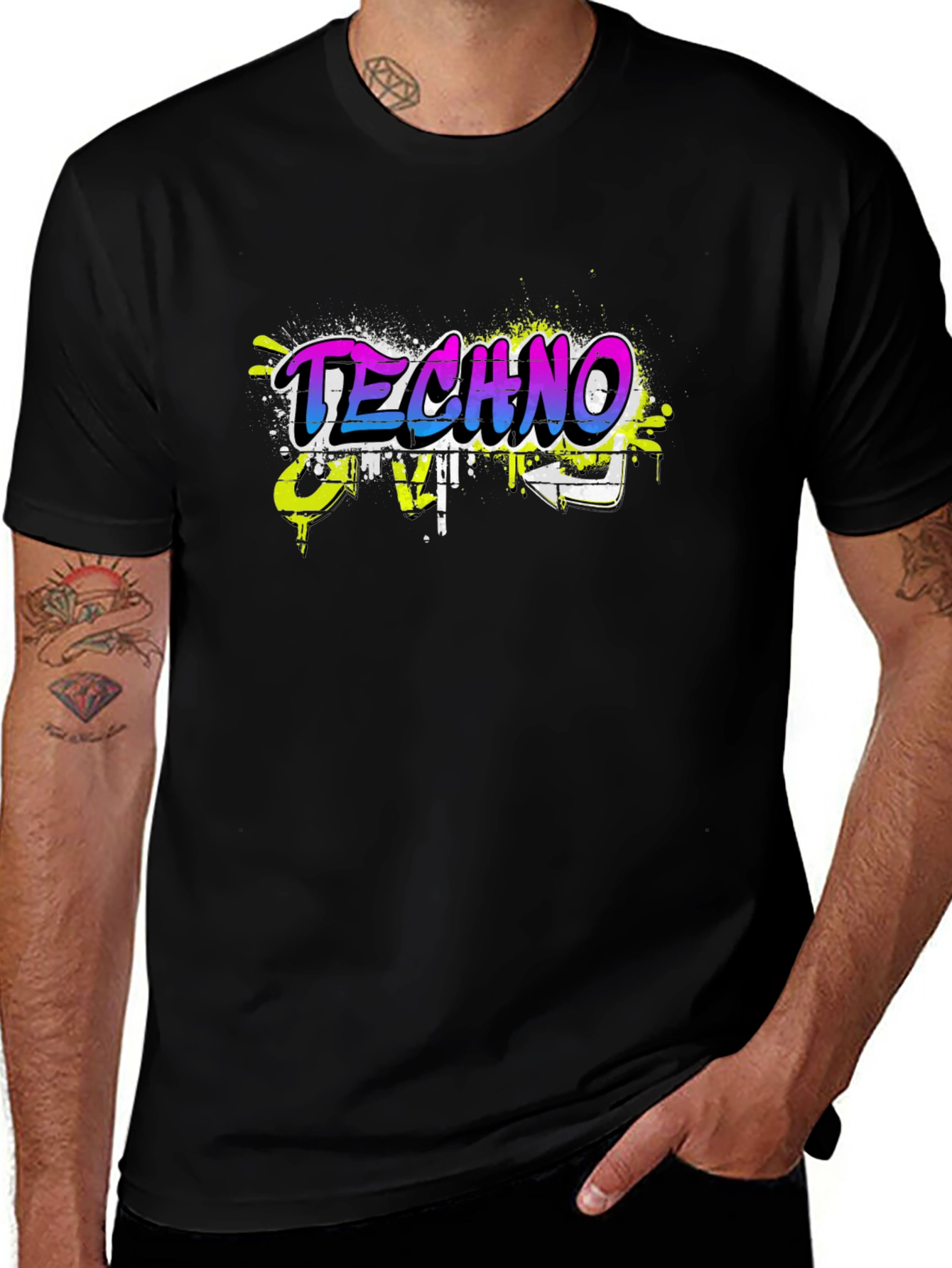 Techno Music Graffiti Style Black T-Shirt