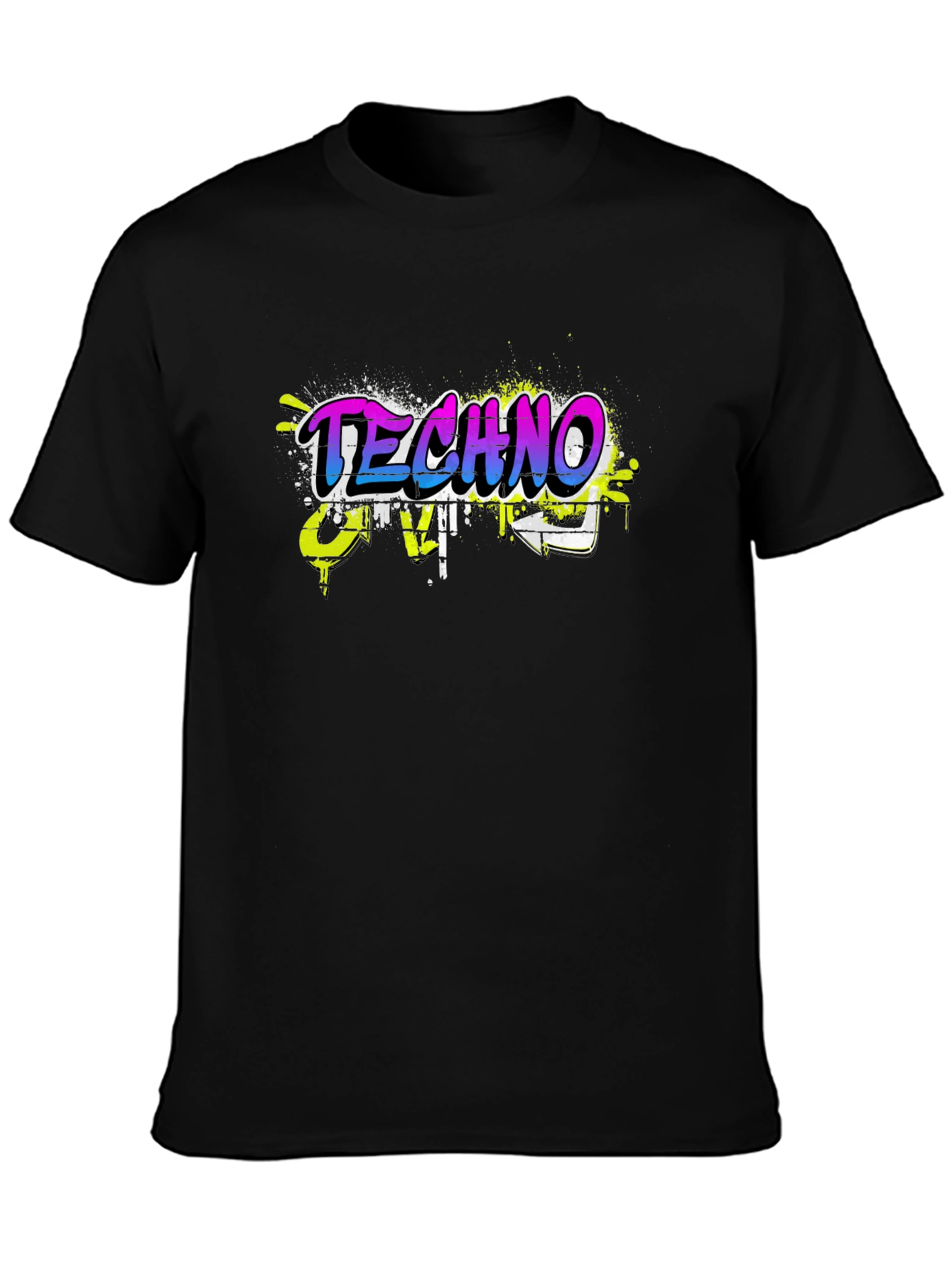 Techno Music Graffiti Style Black T-Shirt