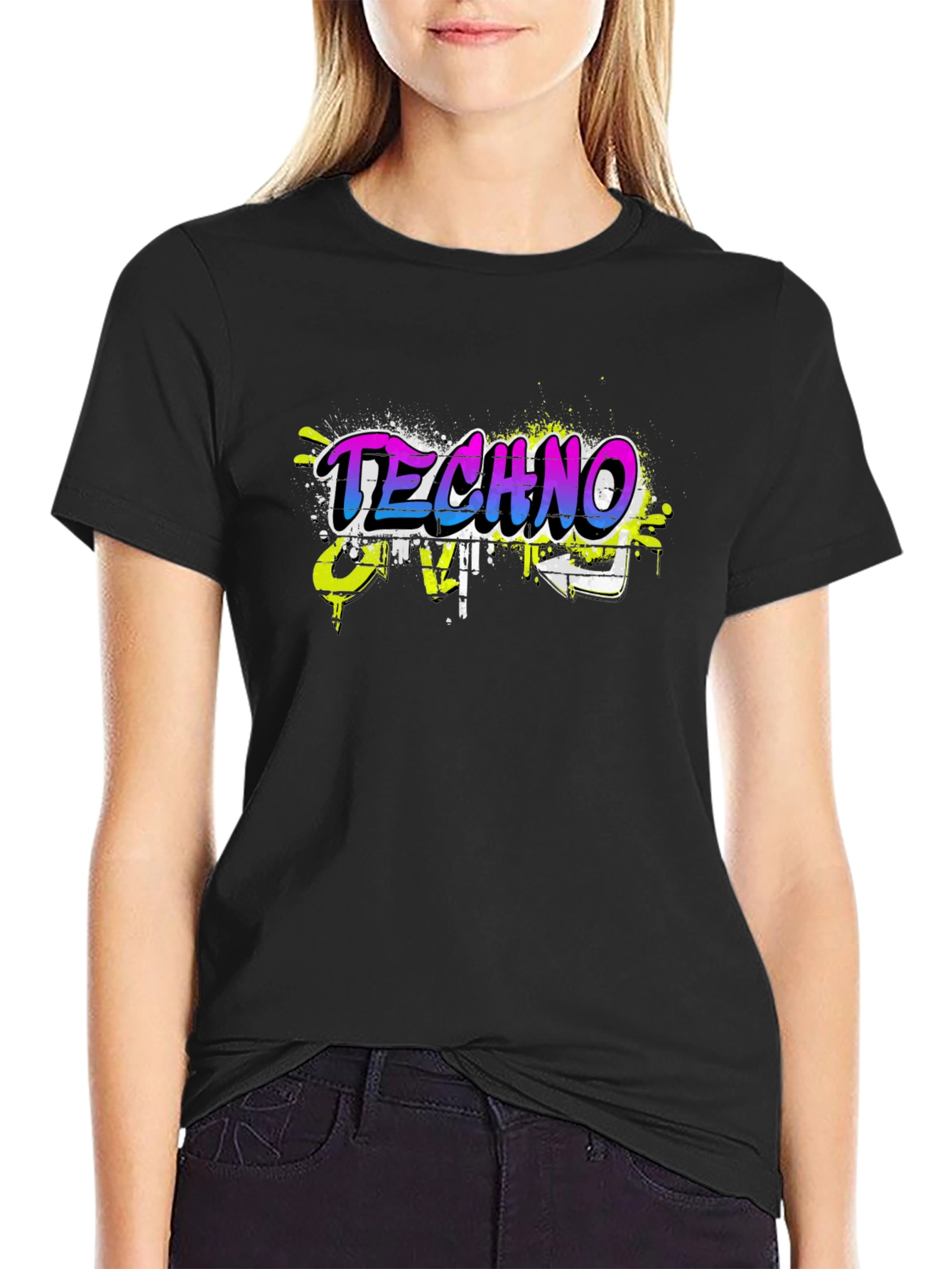 Techno Music Graffiti Style Black T-Shirt