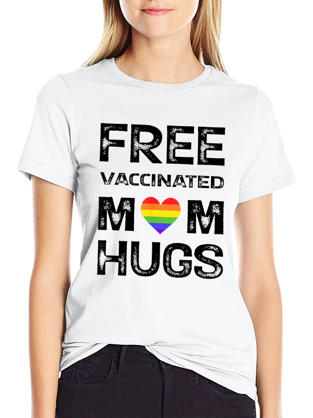 Free Vaccinated Mom Hugs Pride Rainbow Heart T-Shirt