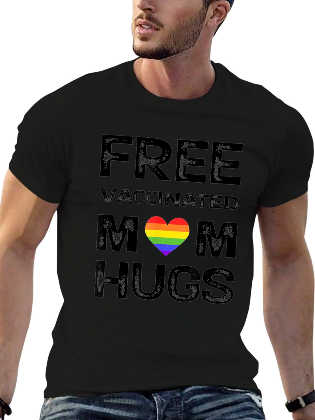 Free Vaccinated Mom Hugs Pride Rainbow Heart T-Shirt