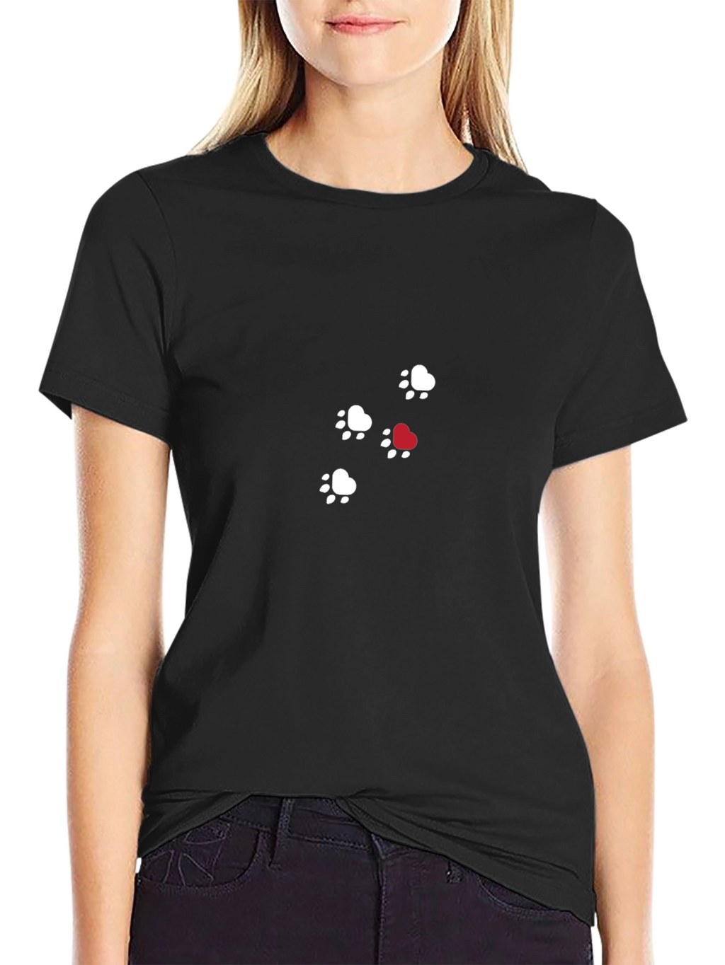Heart Paw Print Black T-Shirt
