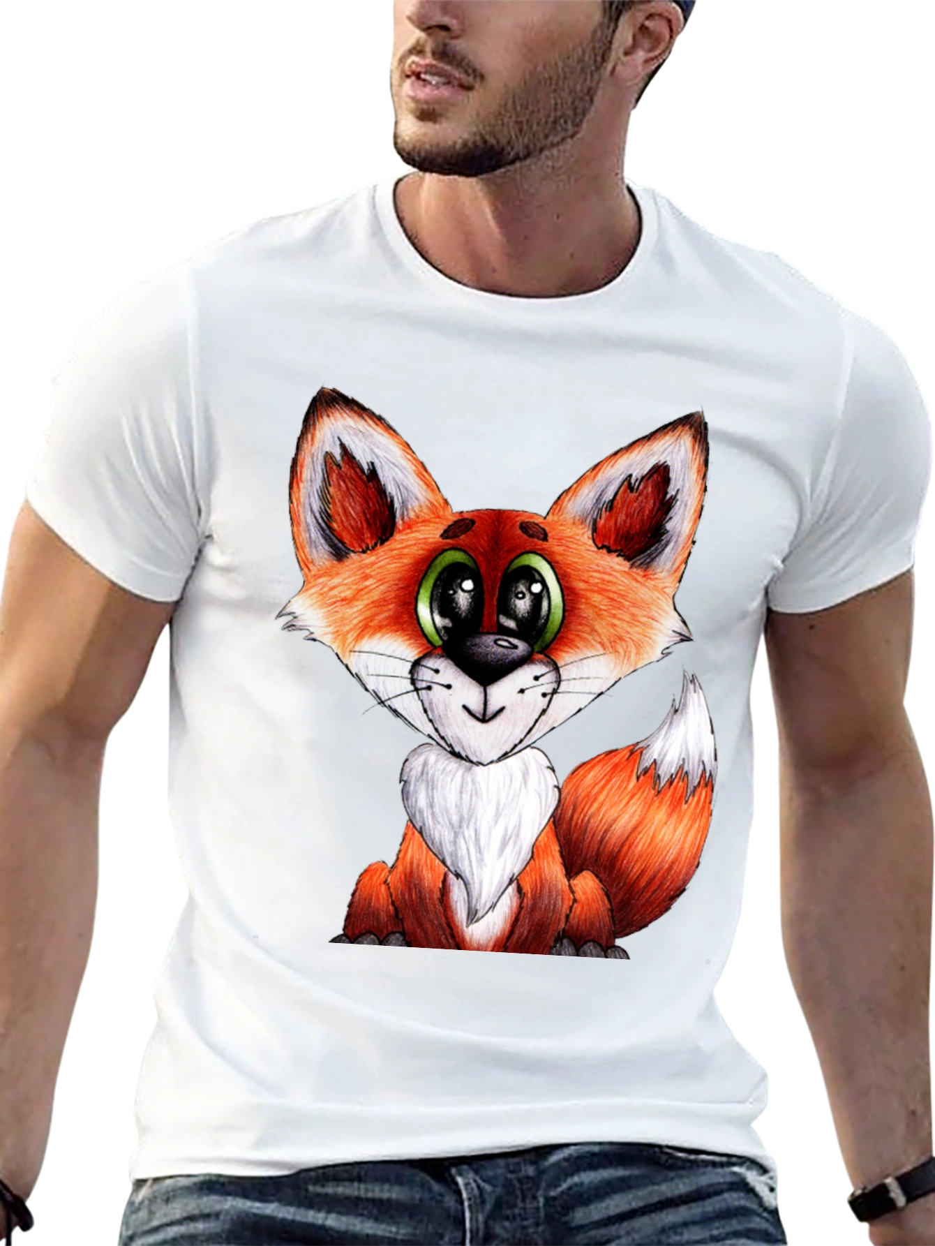 Cute Cartoon Fox Graphic Black T-Shirt
