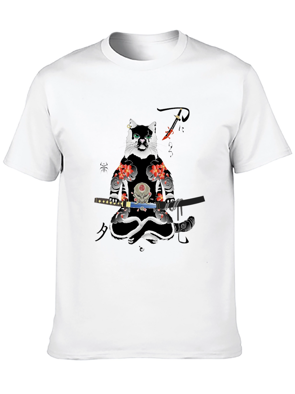 Samurai Cat T-Shirt - Black Cotton Blend Tee