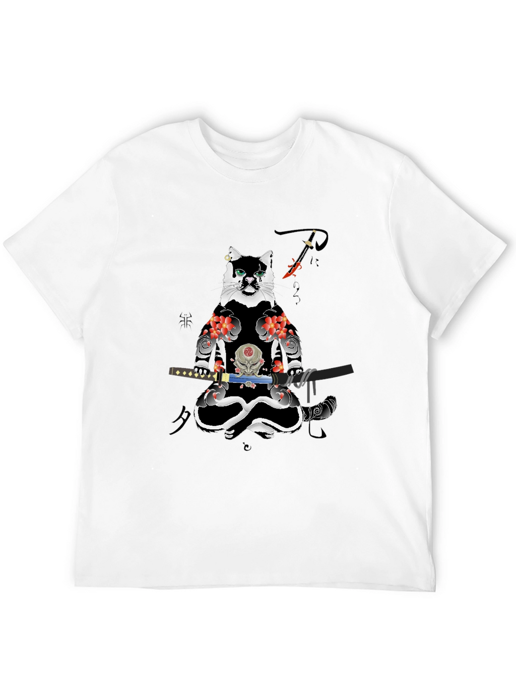 Samurai Cat T-Shirt - Black Cotton Blend Tee