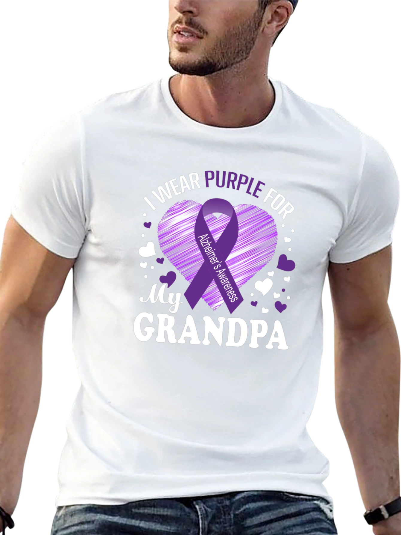 Alzheimers Awareness Purple Ribbon Grandpa T-Shirt