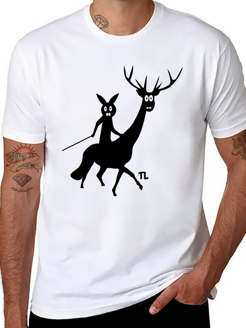 Novelty Graphic Tee - Cartoon Deer & Rider