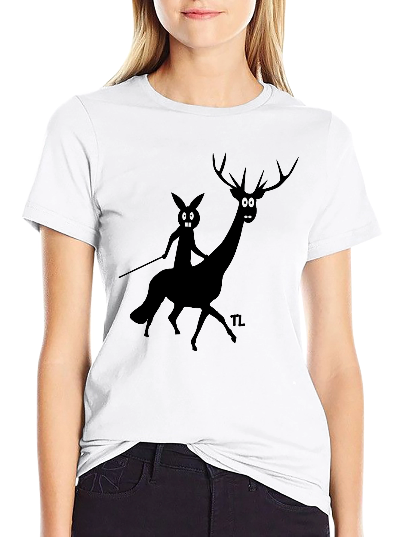 Novelty Graphic Tee - Cartoon Deer & Rider