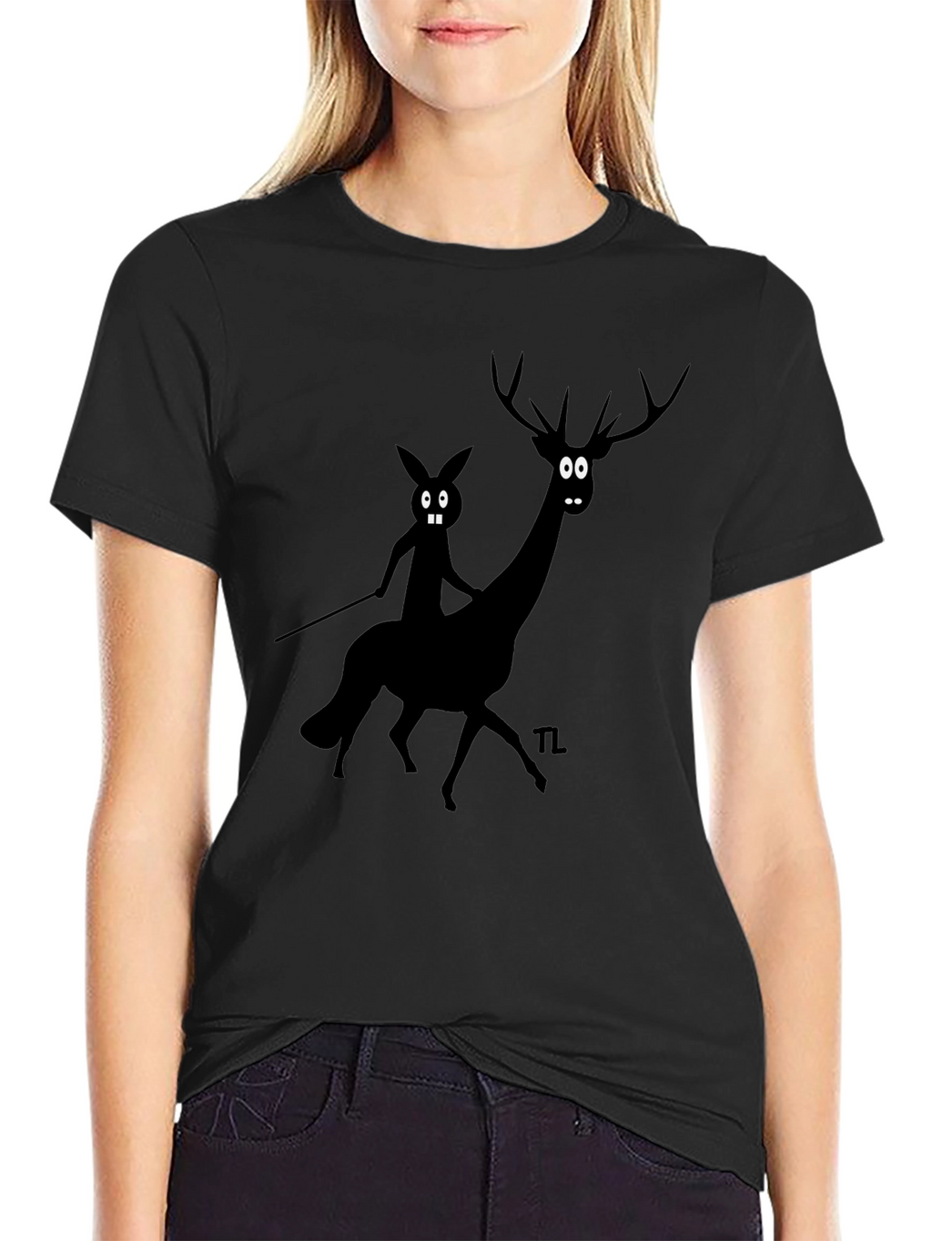 Novelty Graphic Tee - Cartoon Deer & Rider