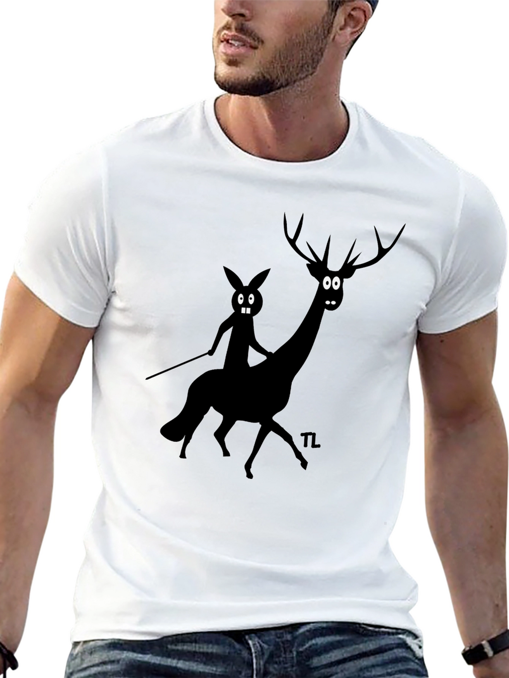 Novelty Graphic Tee - Cartoon Deer & Rider